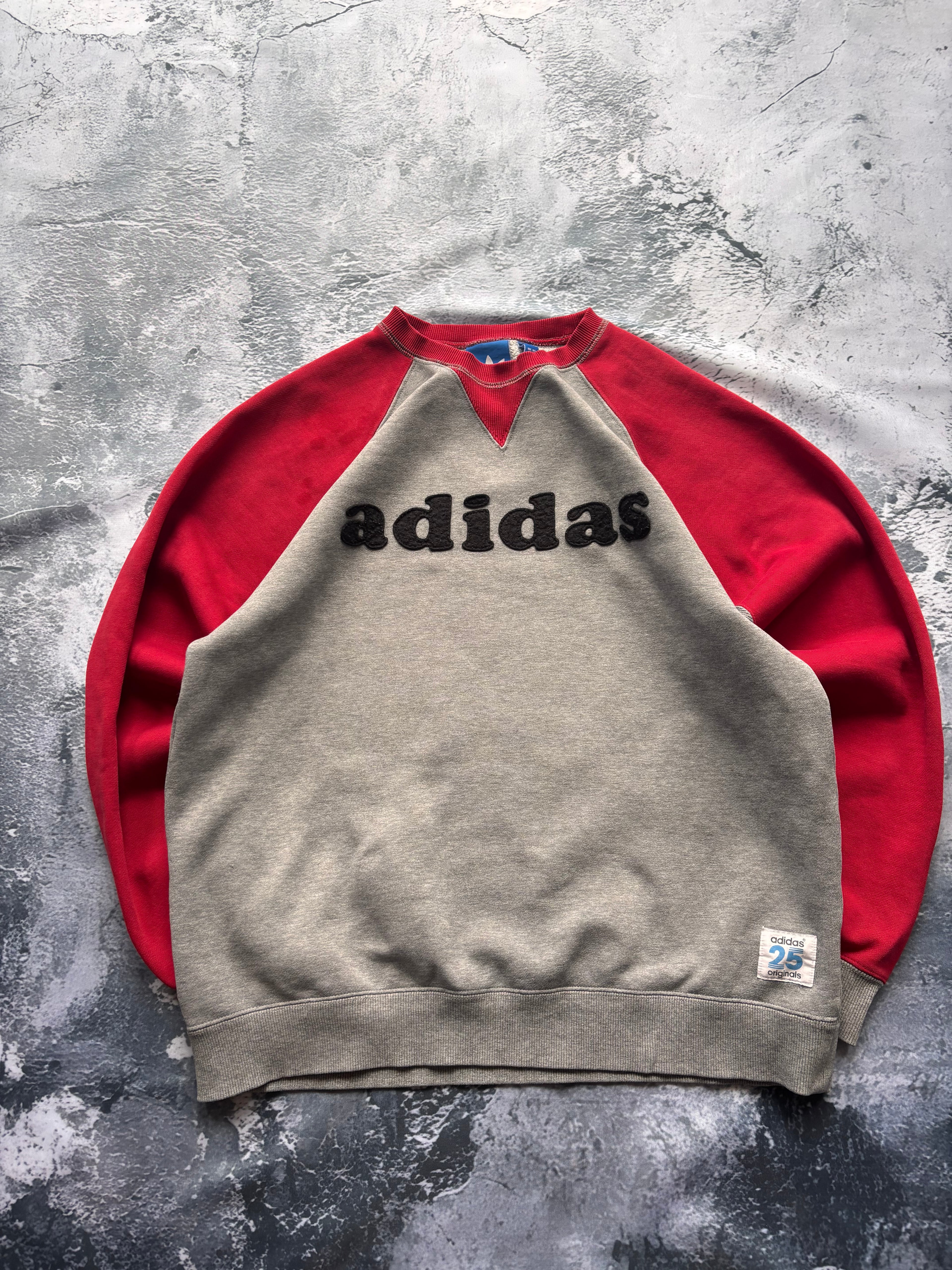 Bluza hoodie crewneck ADIDAS szaro czerwony