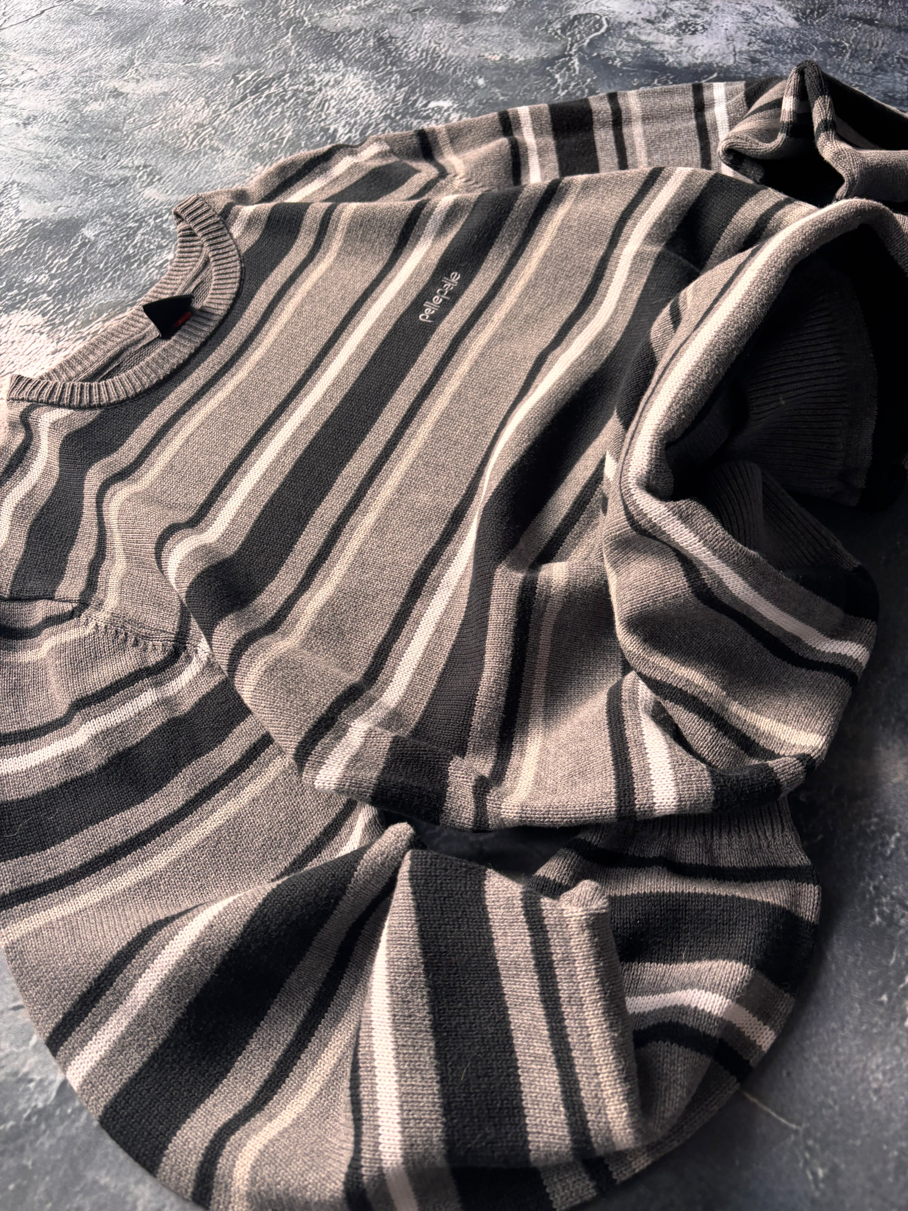 Sweter szaro biały w paski vintage oversize