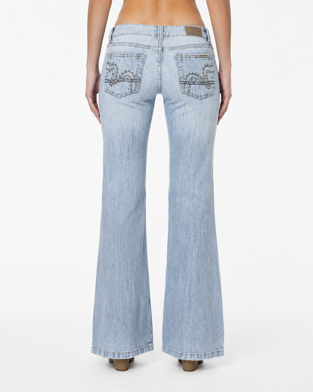 Jeans spodnie Y2K low waist bootcut vintage retro straight leg z ozdobnymi kieszeniami