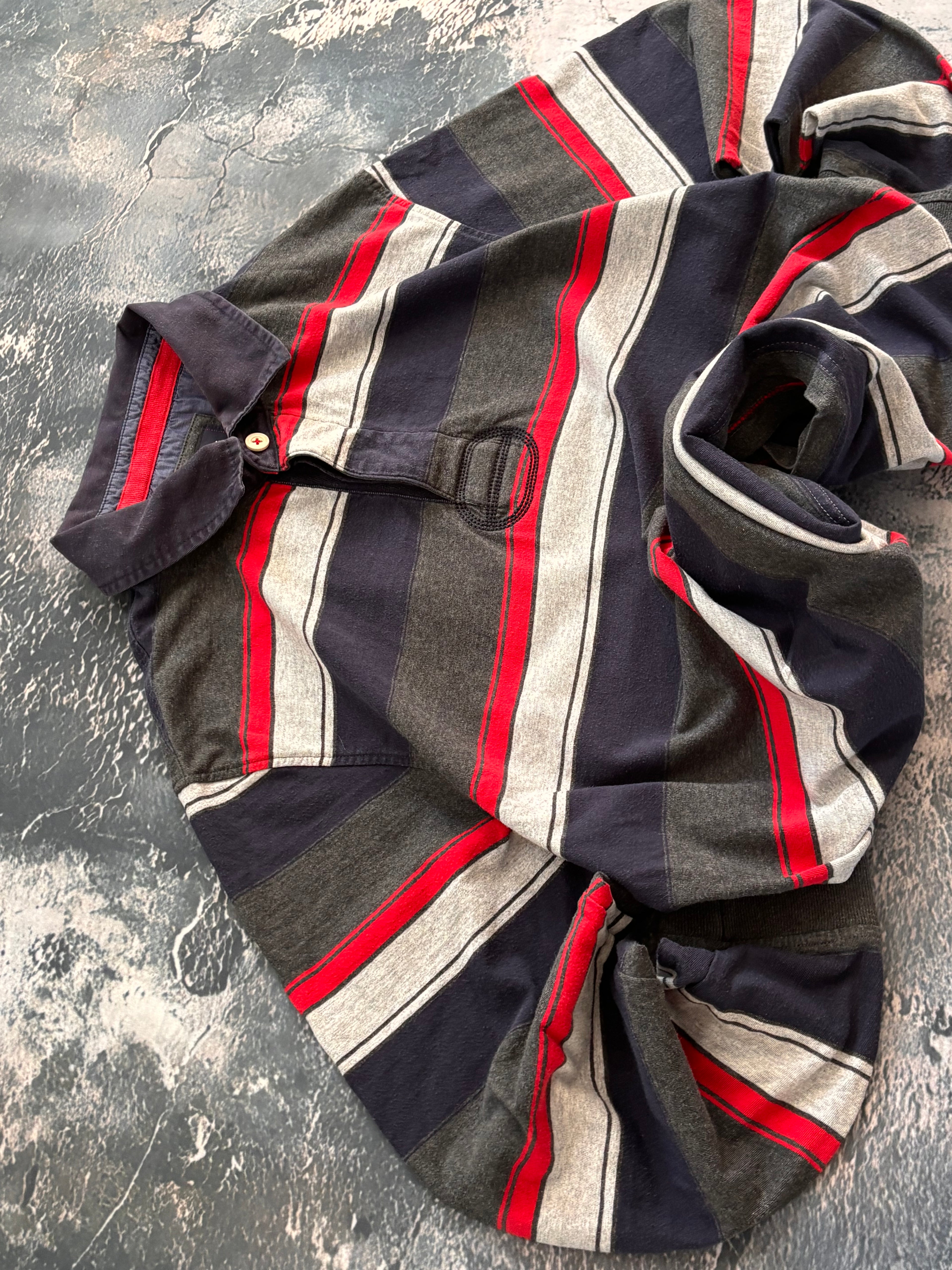 Koszulka longsleeve polo oversize red basic stripes vintage oldschool retro 90s rugby preppy