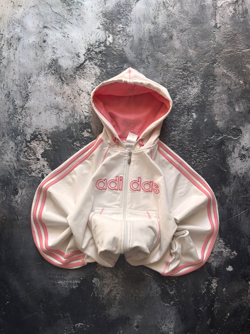 bluza zip hoodie Adidas big logo pink prosty krój unikat