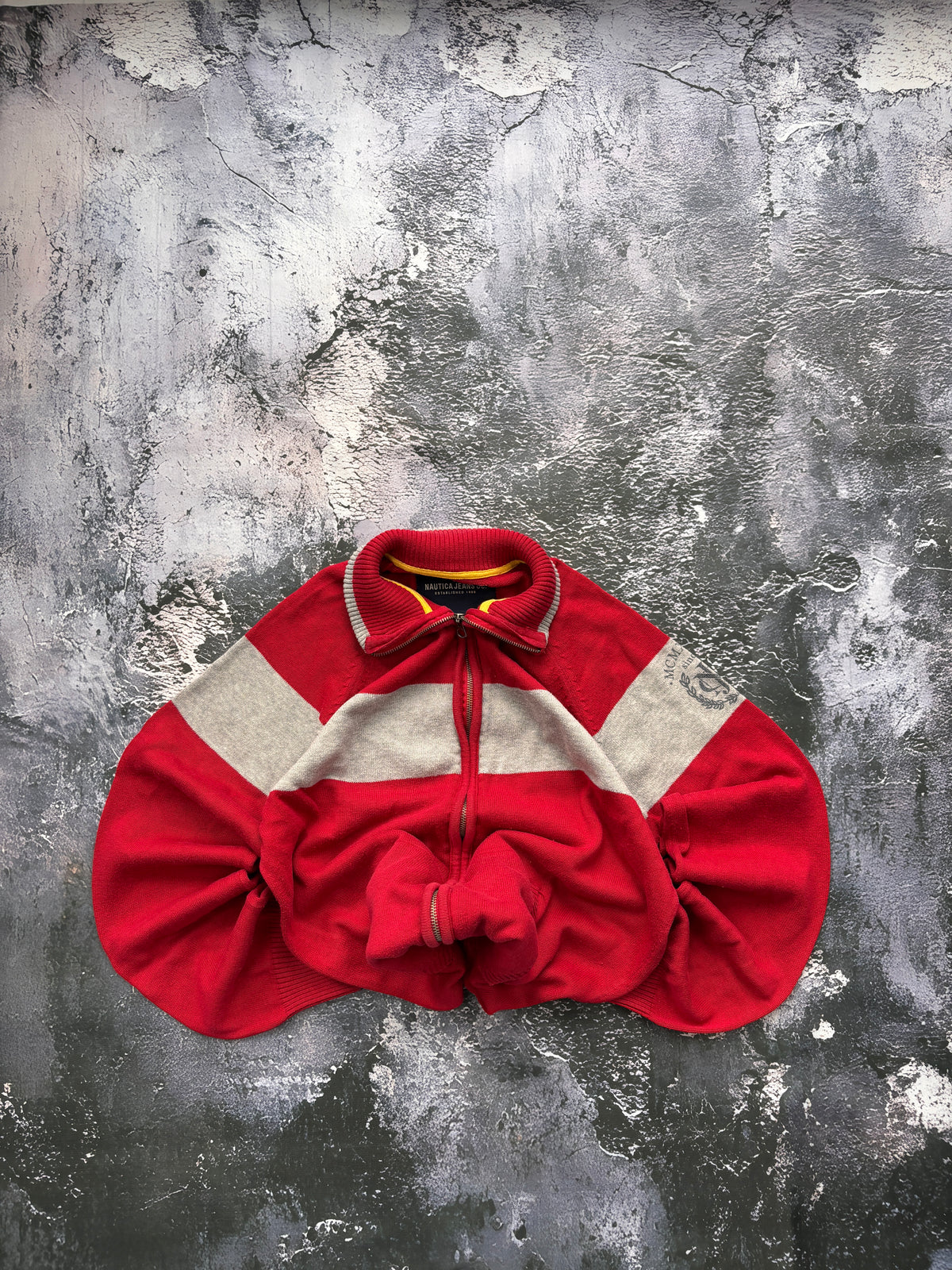 BLUZA ZIP RETRO SZARO CZERWONA BASIC