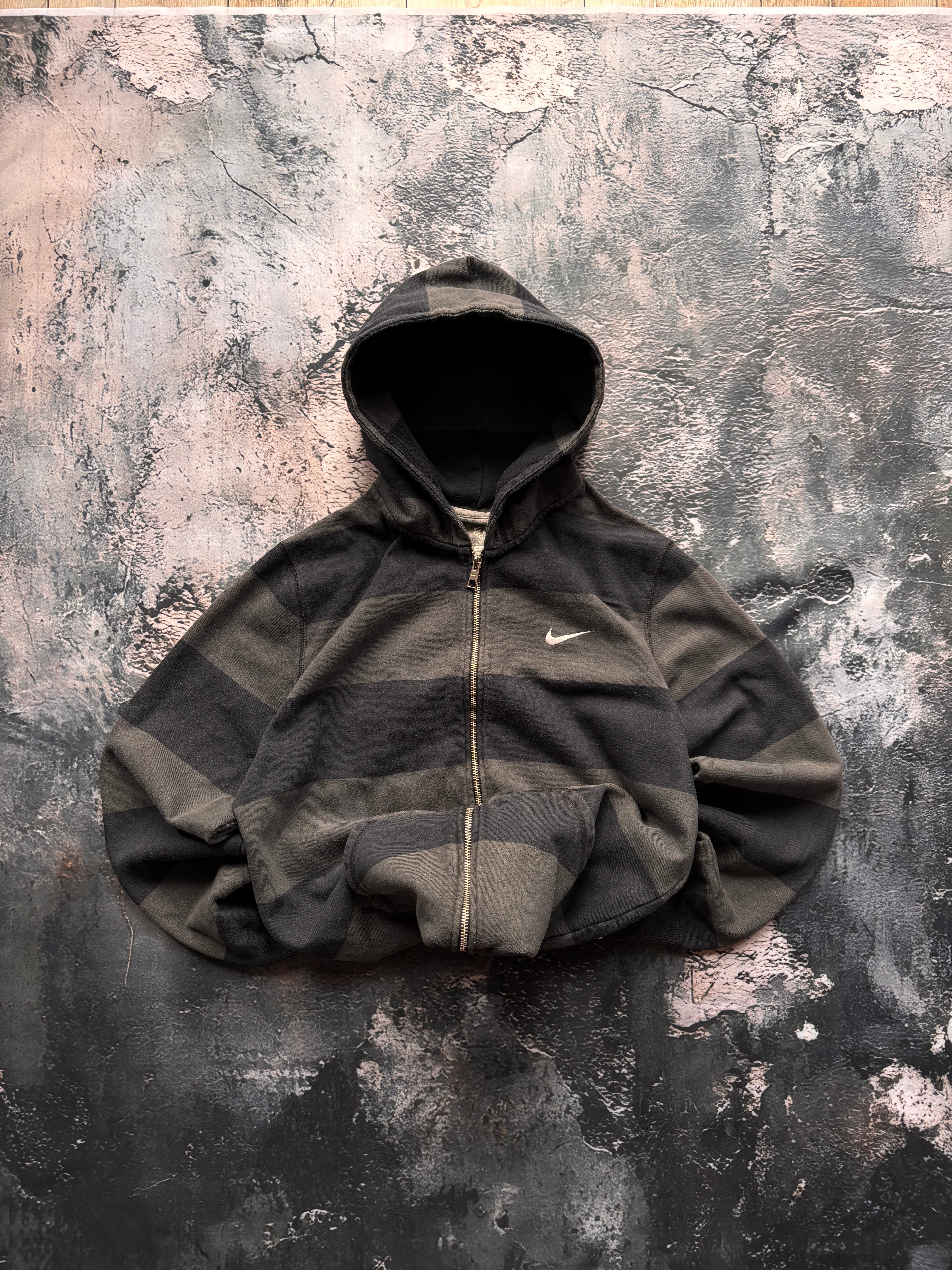 Bluza hoodie zip nike w paski szaro czarna  oversize vintage oldschool retro 90s streetwear basic