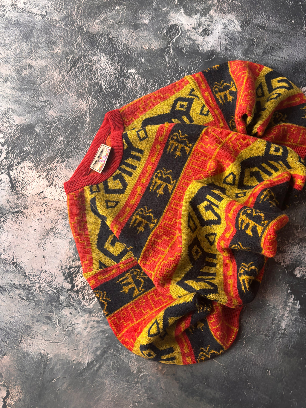 sweter vintage pomarańcz texture we wzory