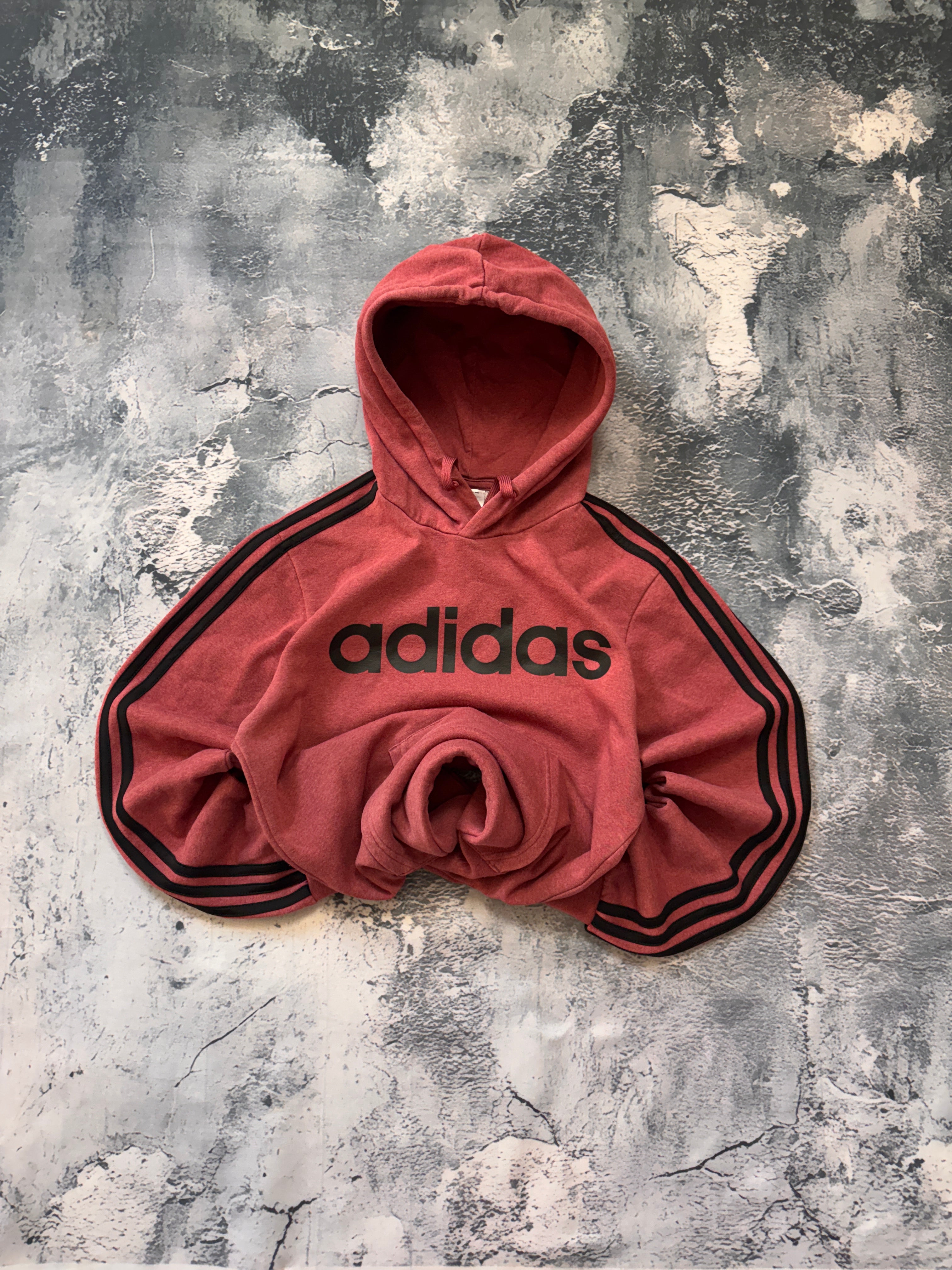bluza hoodie burgundowa big logo Adidas w paski kultowa