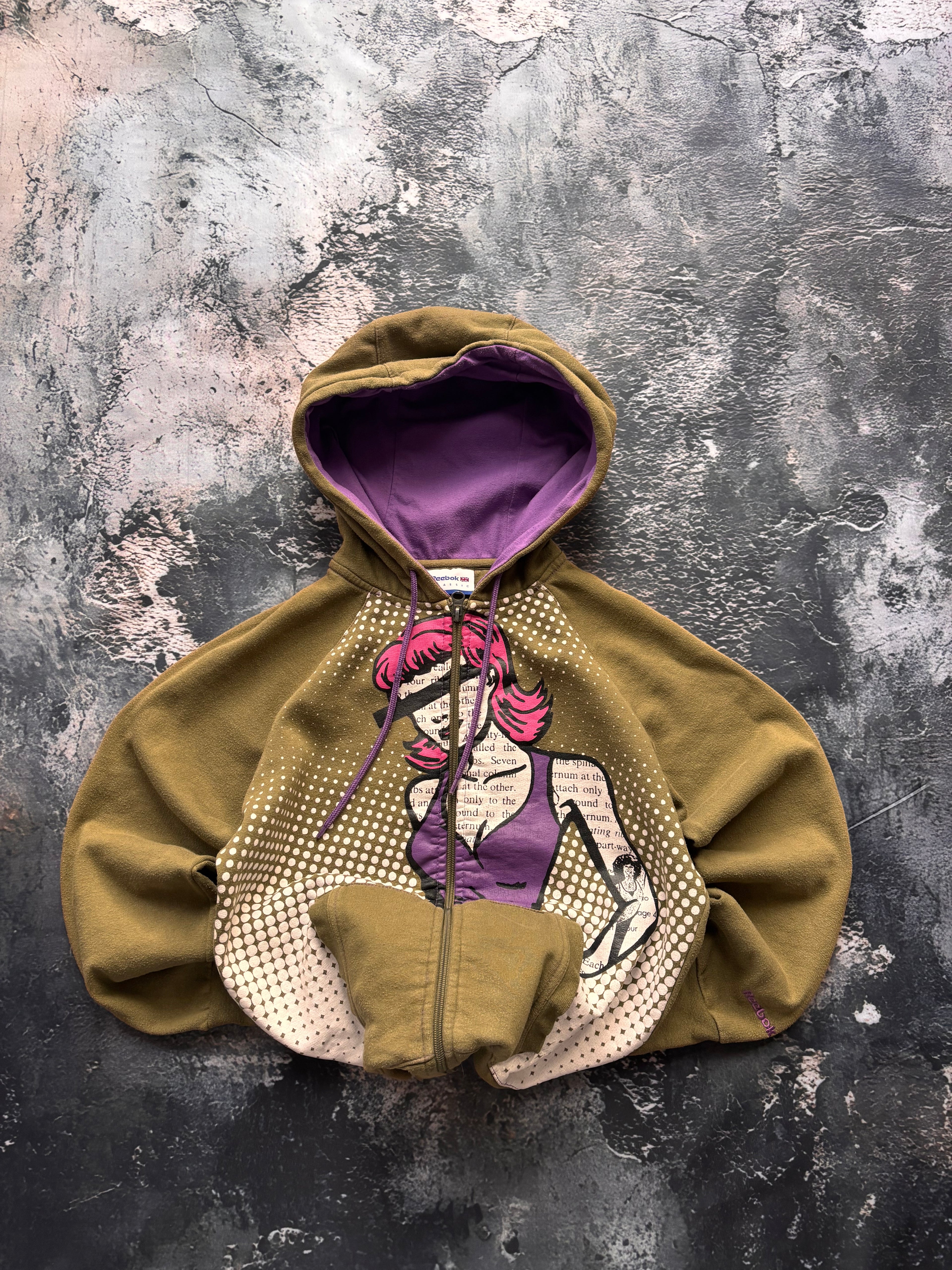 bluza hoodie Reebok khaki zip vintage girl 90s y2k