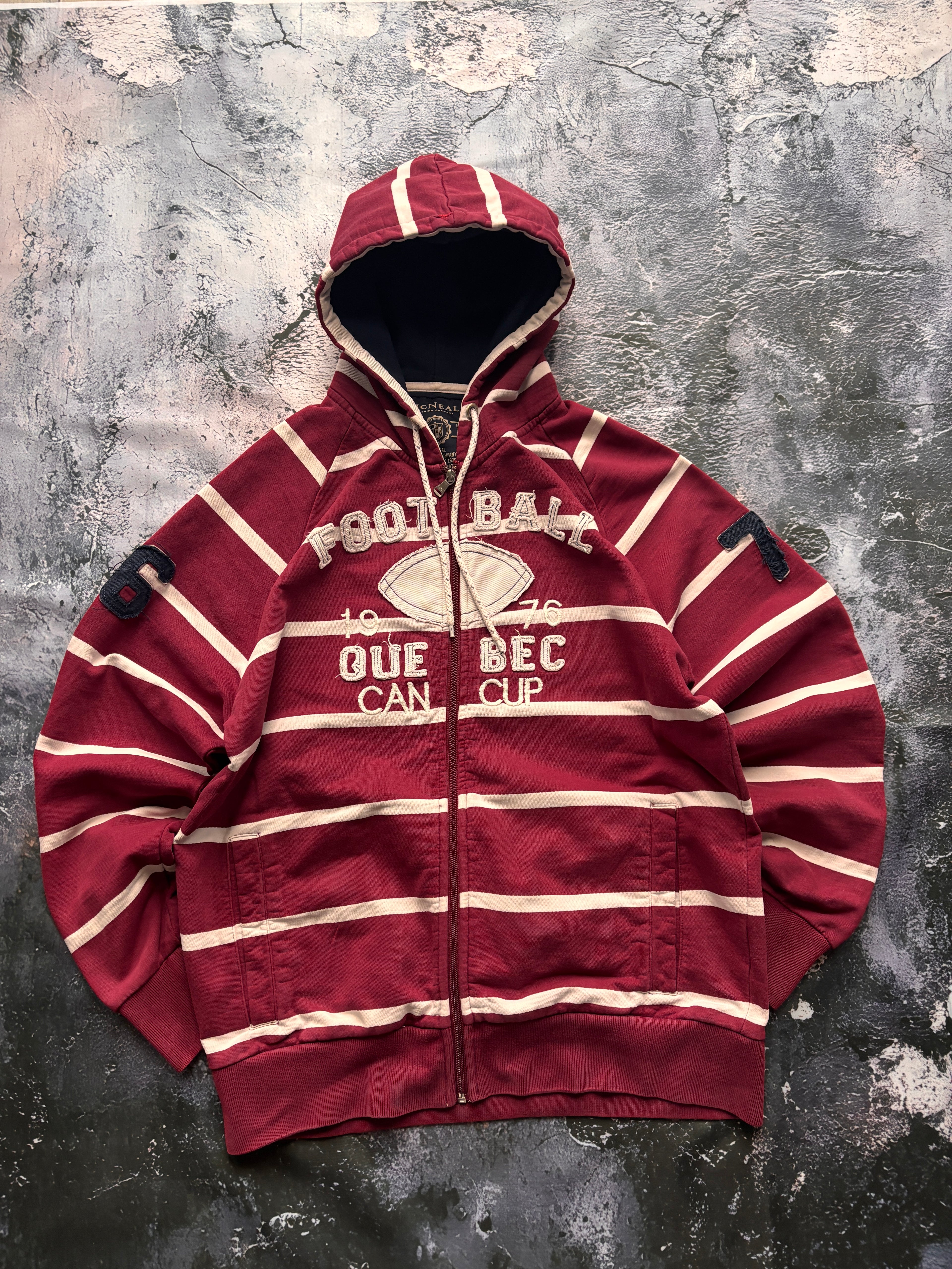 bluza zip hoodie czerwono biała w paski vintage