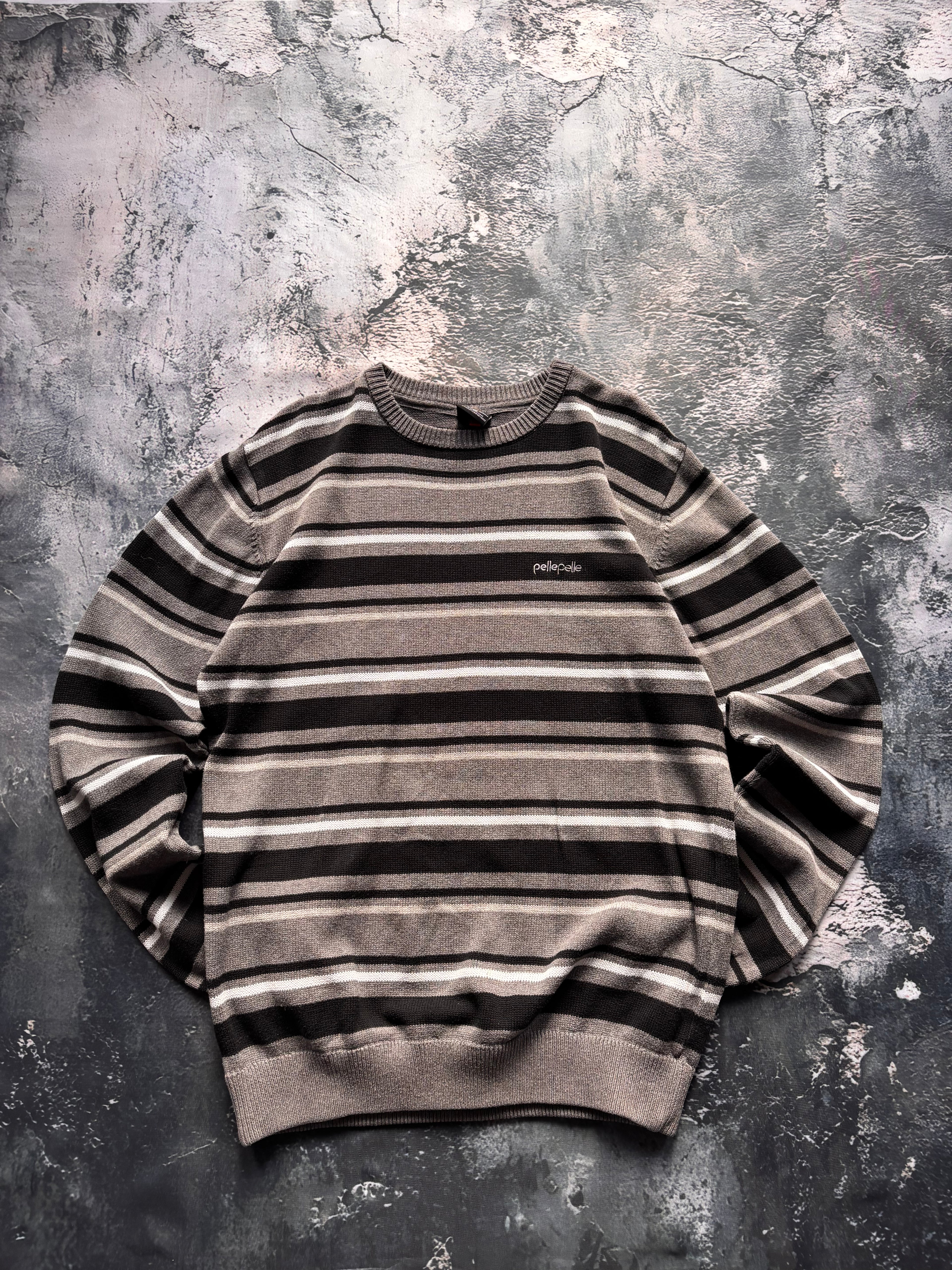 Sweter szaro biały w paski vintage oversize