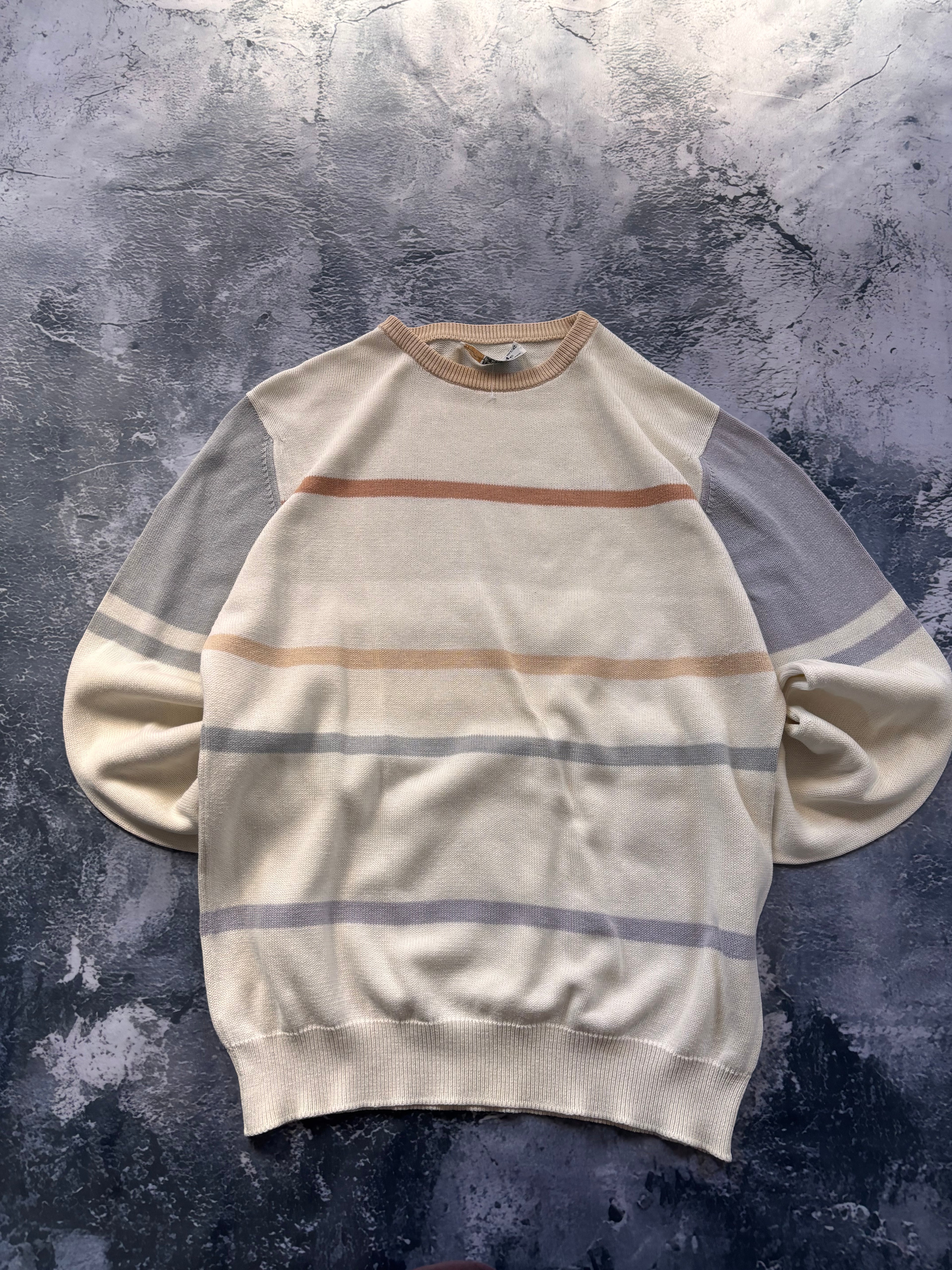 sweter w paski beżowy