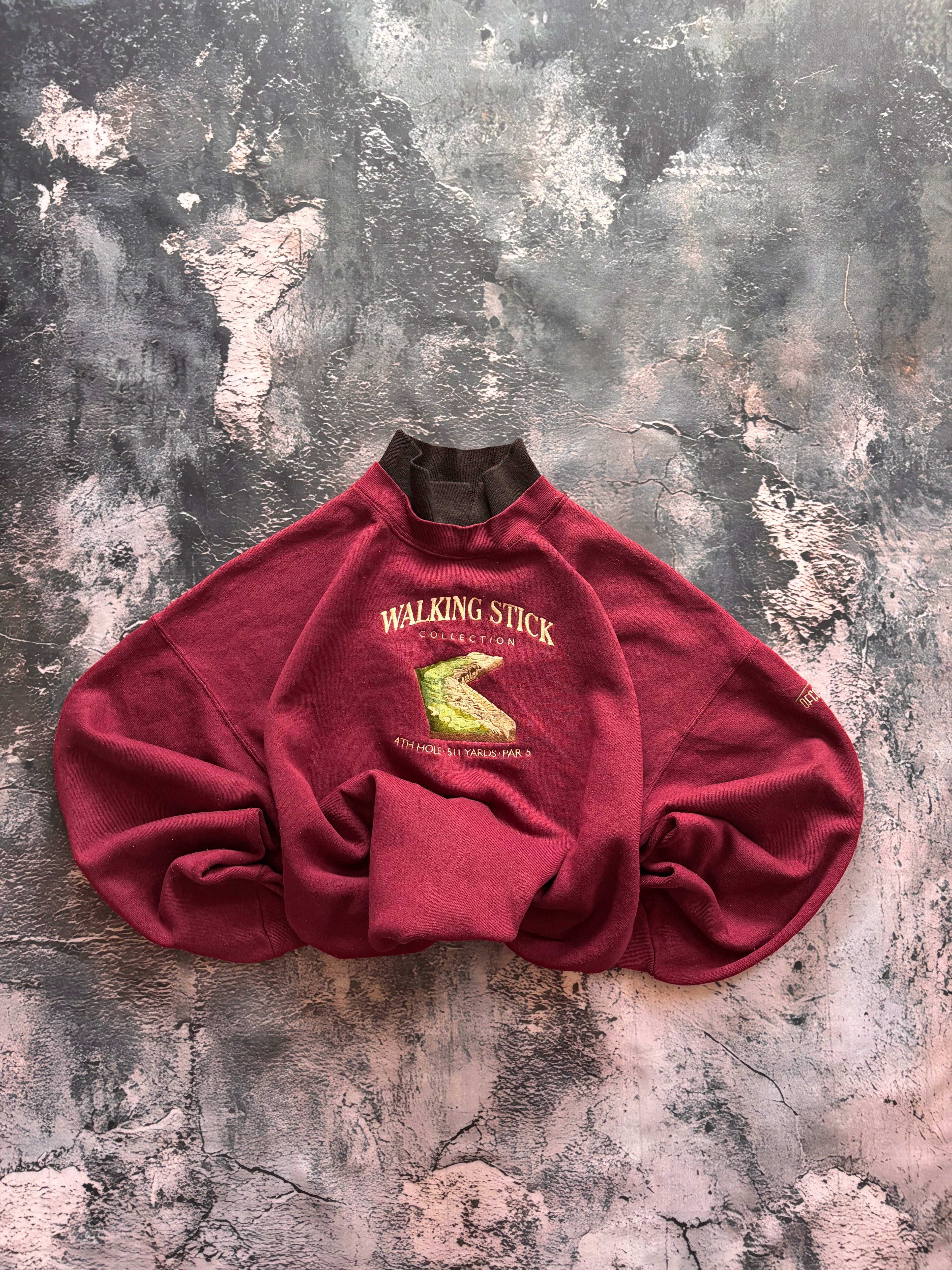 Bluza crewneck burgund haft oversize vintage oldschool 90s made in USA streetwear