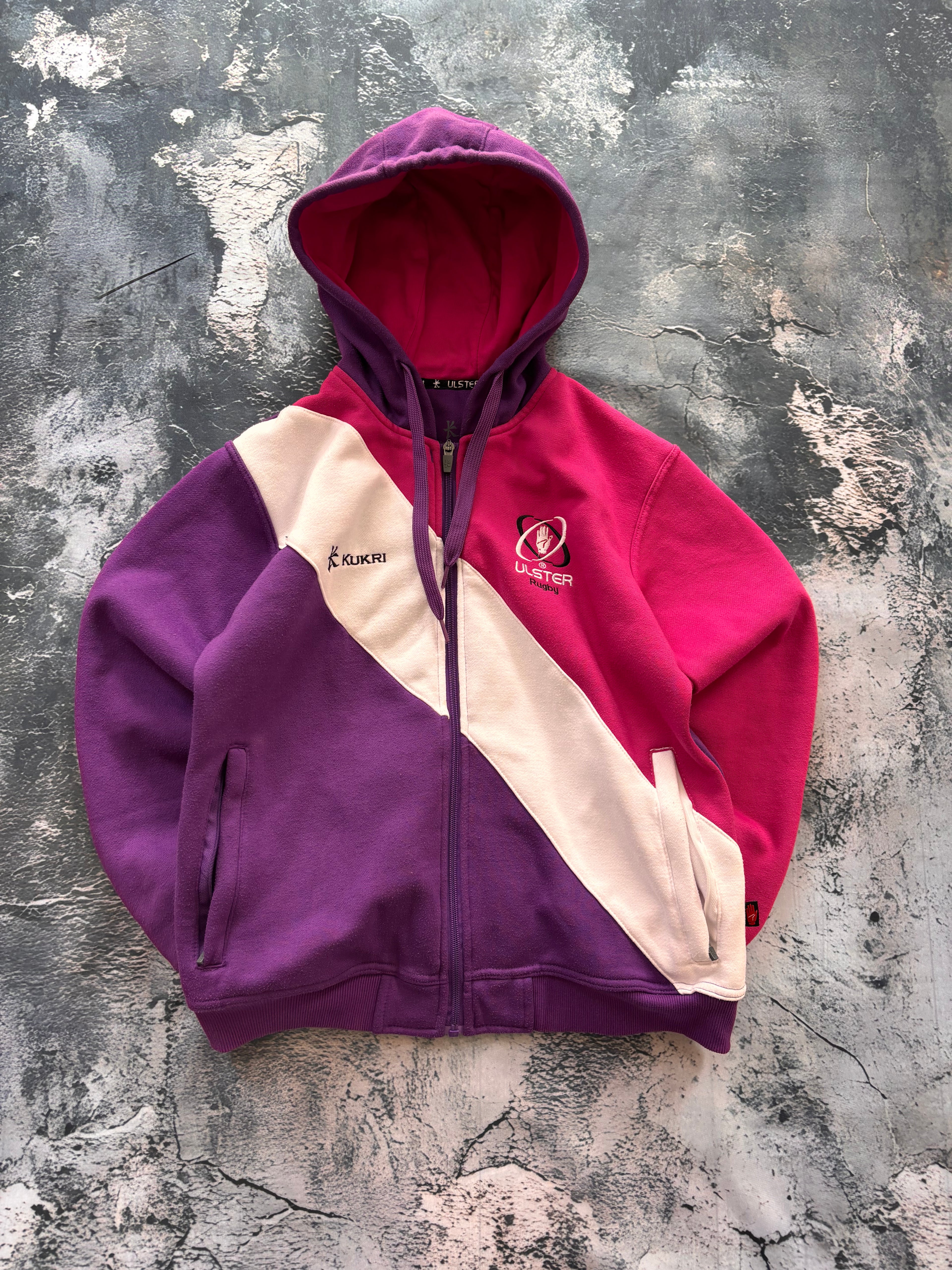 bluza zip hoodie vintage 90s retro fioletowa multicolor