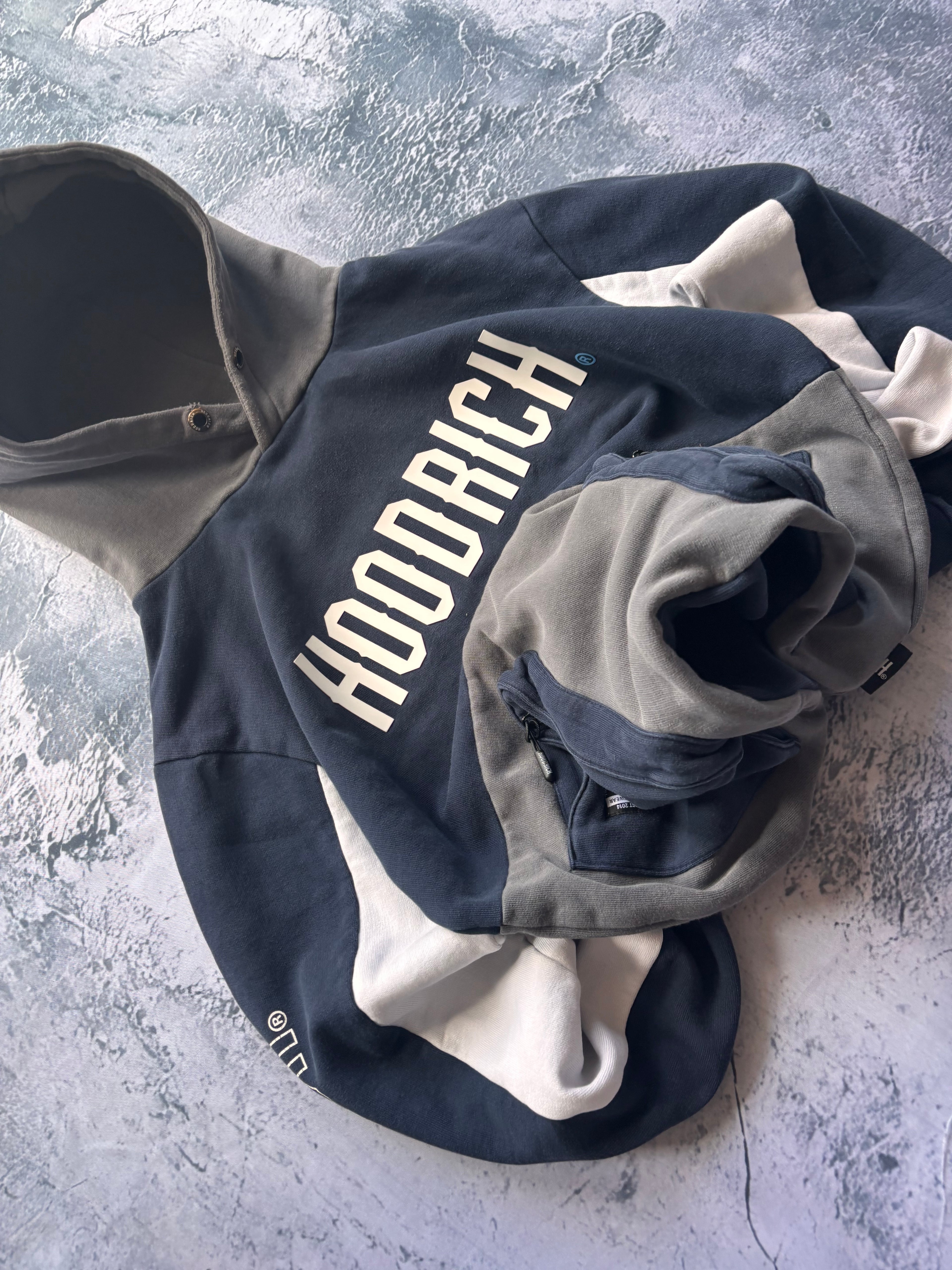 Bluza hoodie HOODRICH z wieloma zipami ciemnoniebiesko szara oversize