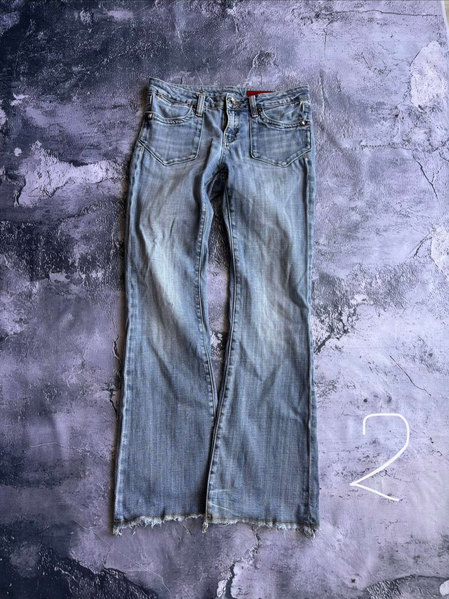 Jeans spodnie Y2K low waist bootcut vintage retro straight leg z ozdobnymi kieszeniami