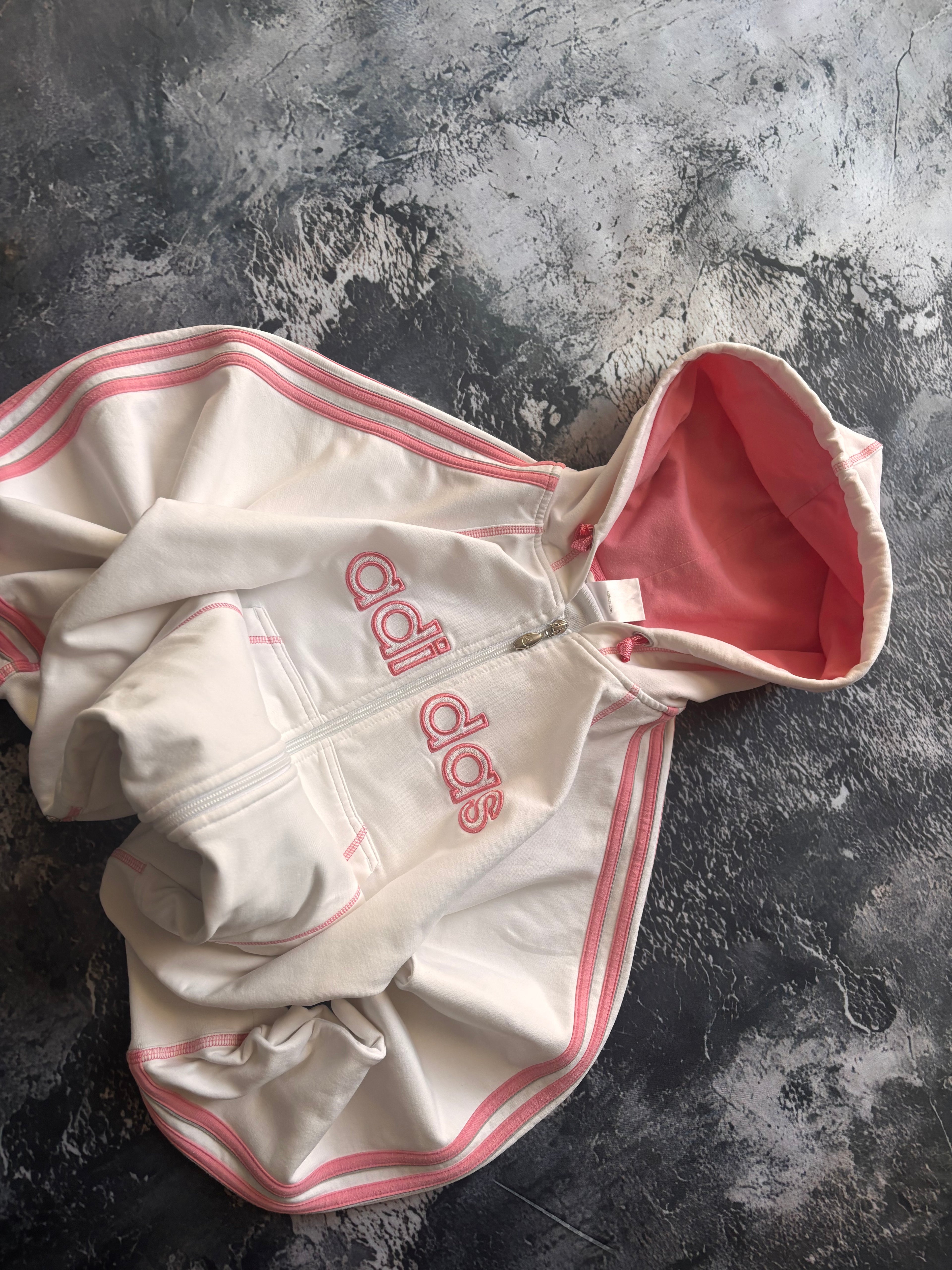 bluza zip hoodie Adidas big logo pink prosty krój unikat