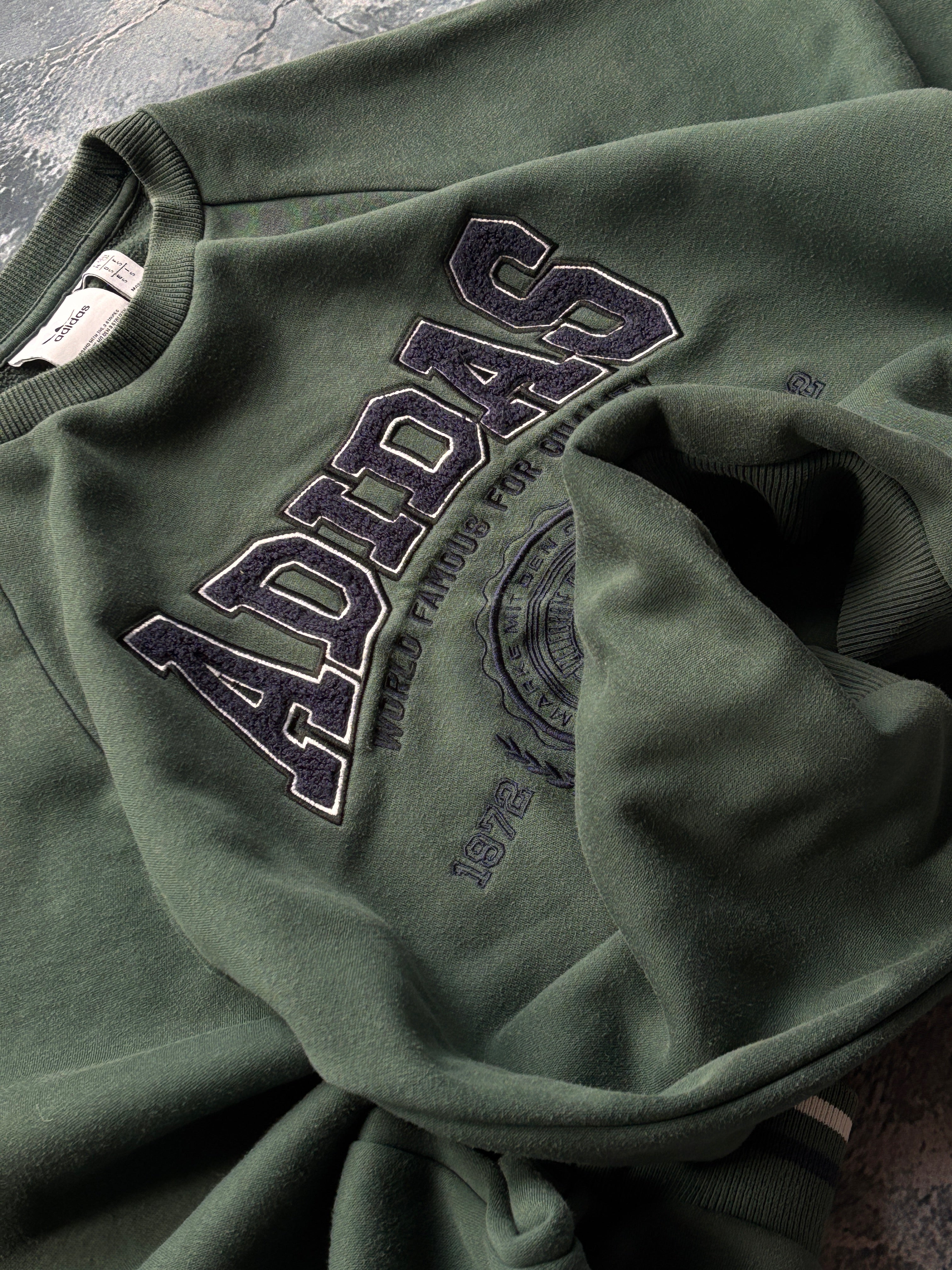 BLUZA CREWNECK RETRO VINTAGE CIEMNOZIELONA ADIDAS BIG LOGO