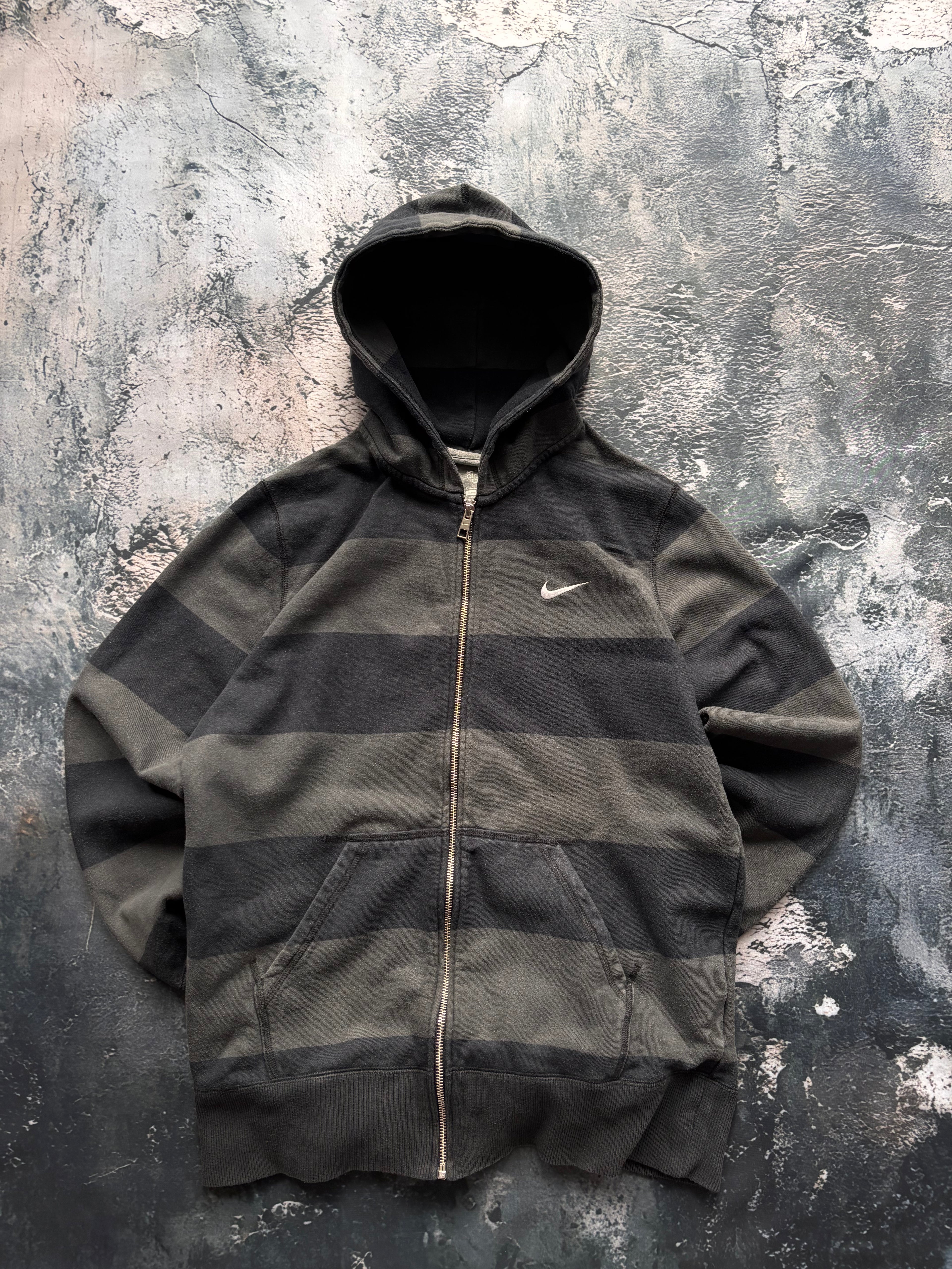 Bluza hoodie zip nike w paski szaro czarna  oversize vintage oldschool retro 90s streetwear basic