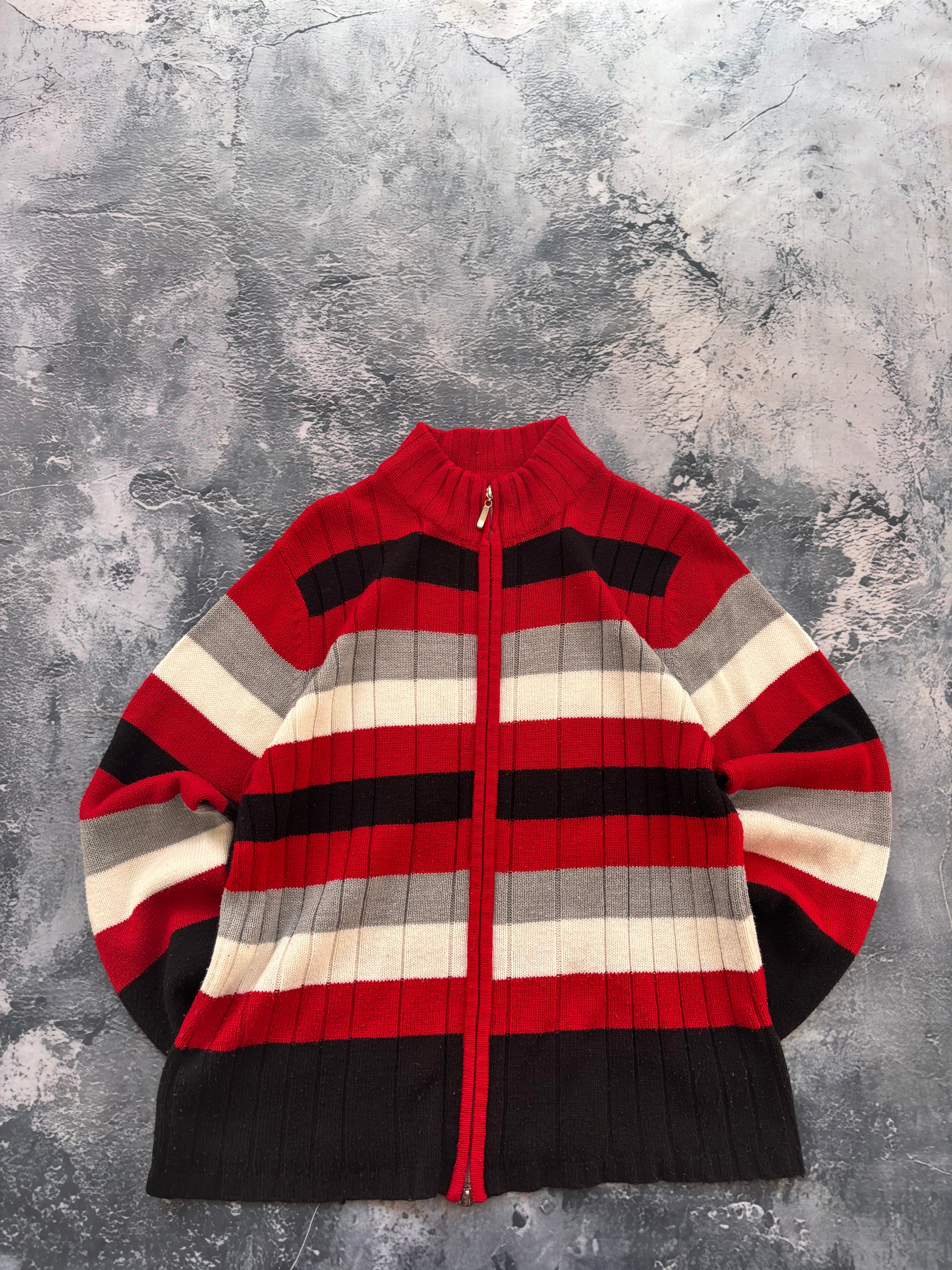 bluza zip w paski czerwona