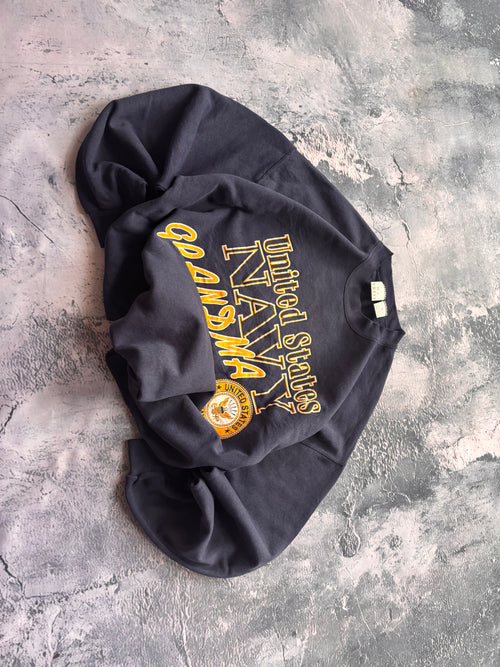 Bluza crewneck oversize w stylu vintage oldschool retro 90s american USA navy college grafika
