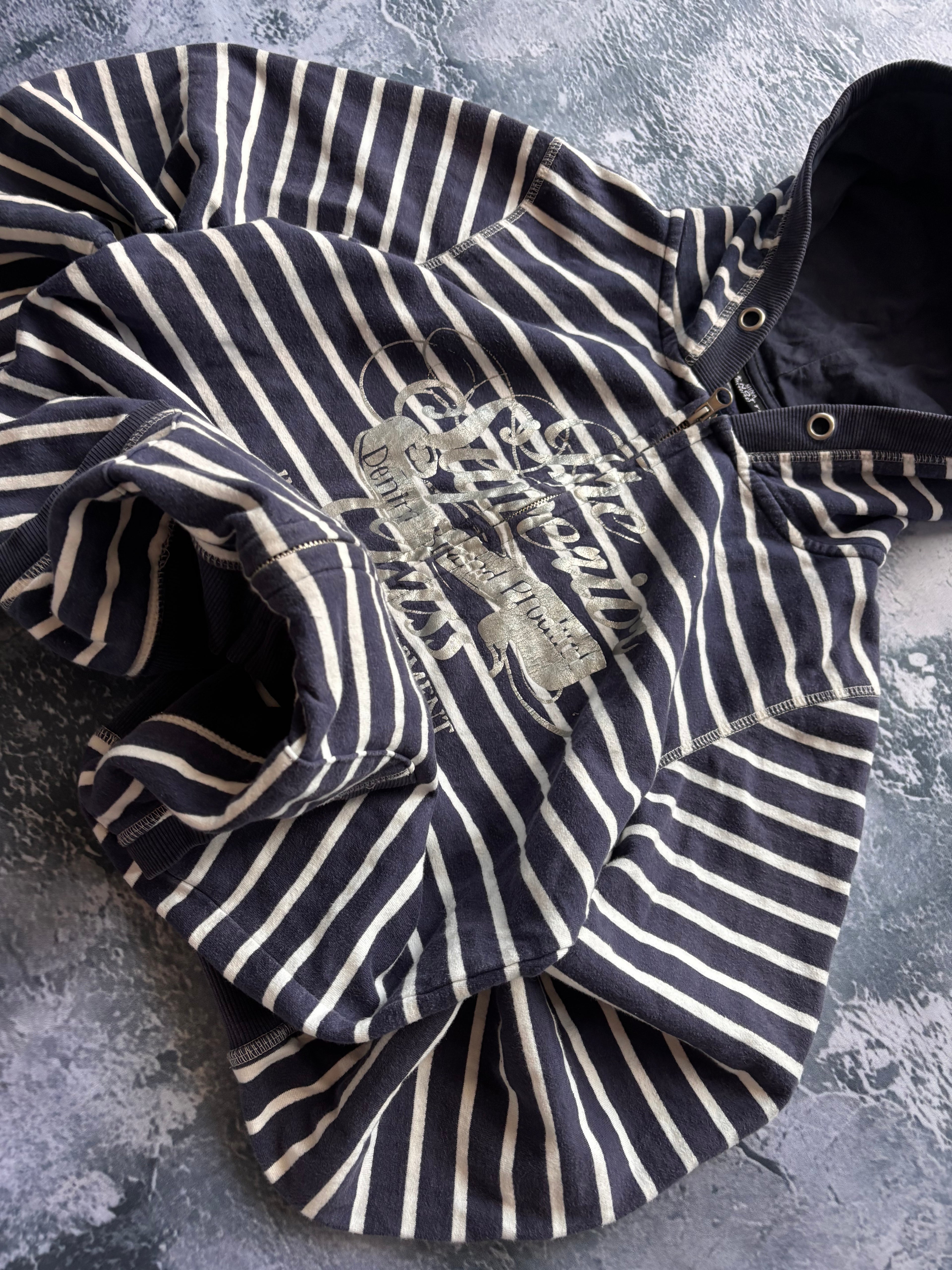 Bluza hoodie w paski granatowo biała vintage retro american streetwear