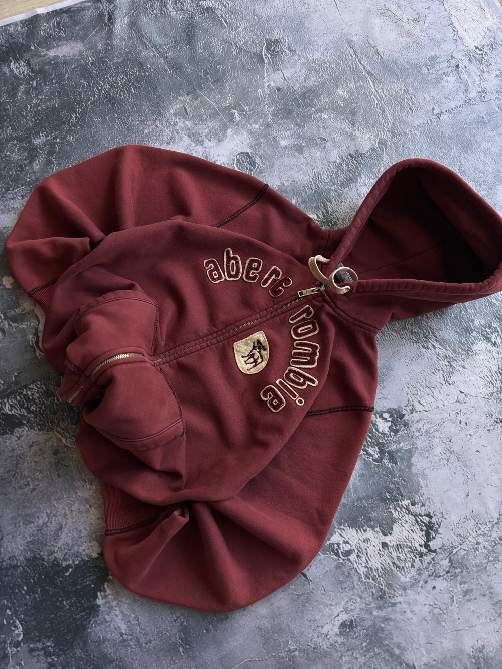 bluza zip hoodie ABERCROMBIE burgundowa retro