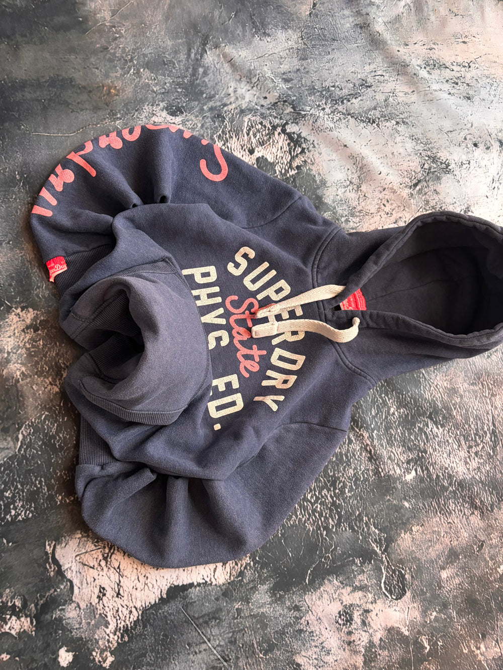 bluza hoodie superdry prosty krój niebieska retro vintage