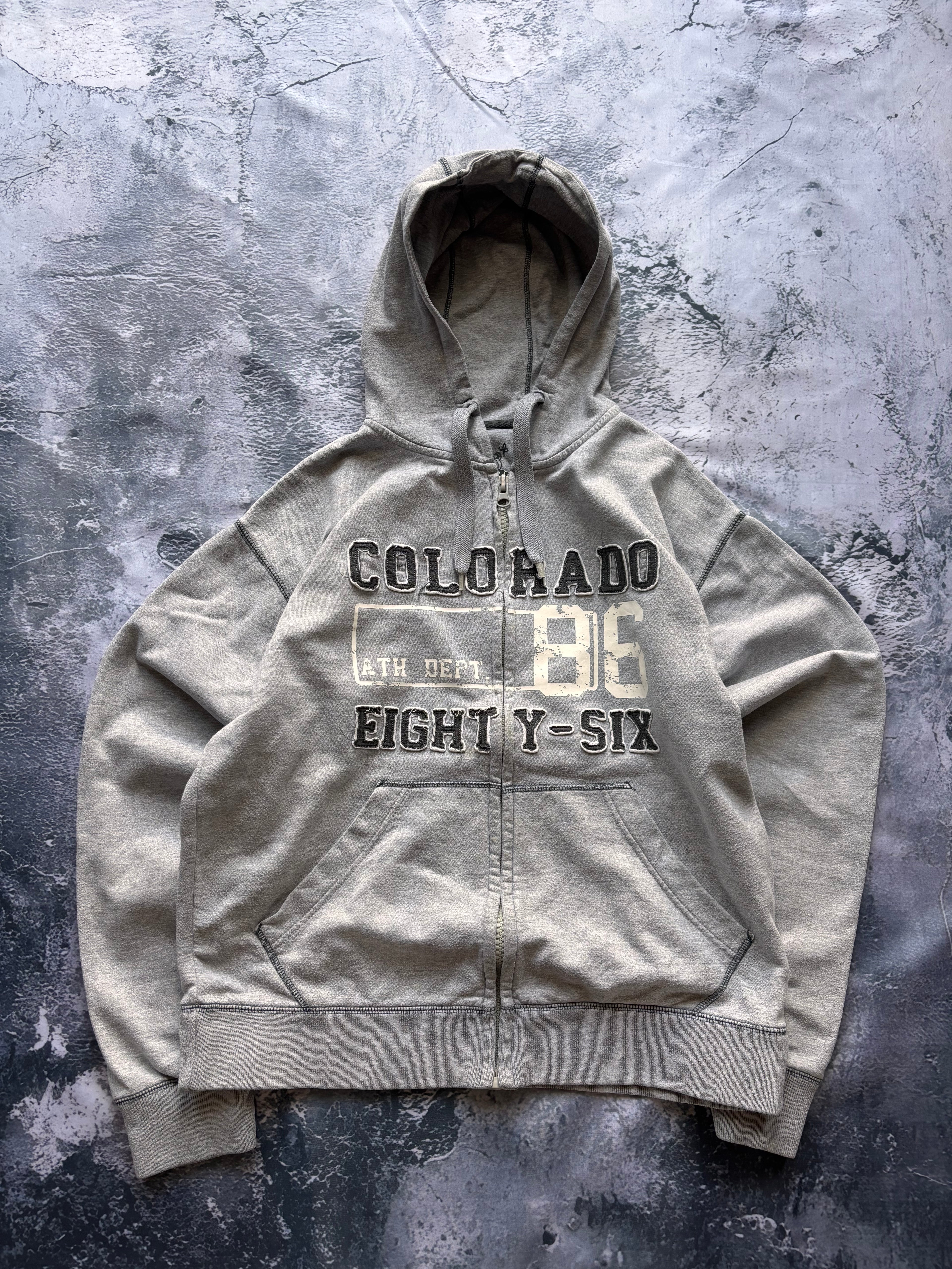 BLUZA ZIP HOODIE VINTAGE Y2K RETRO szara basic oversize
