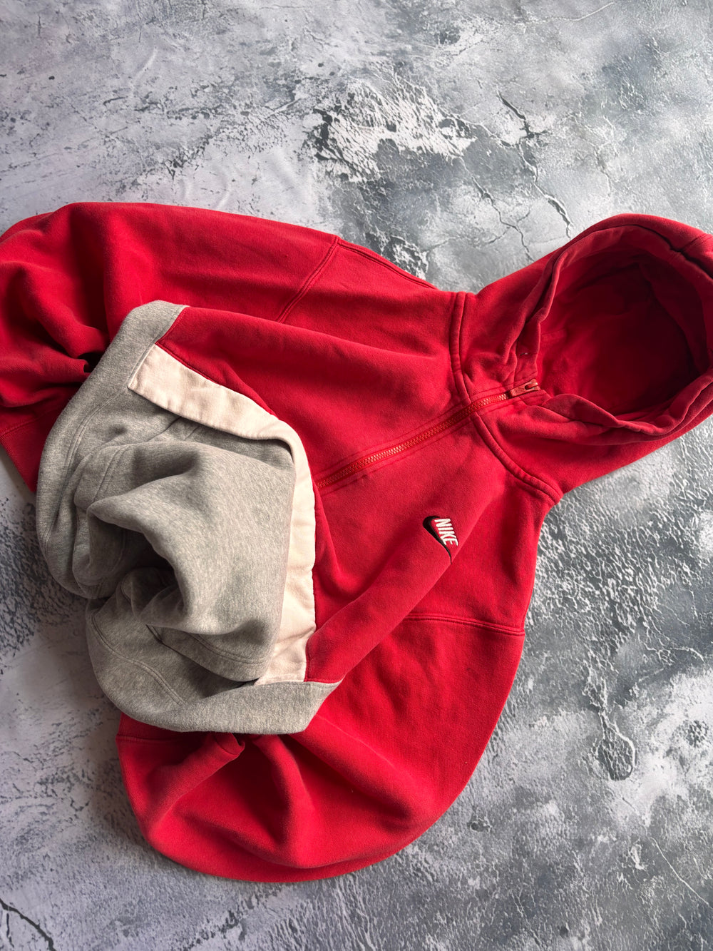bluza hoodie nike szaro czerwona retro american streetwear zip