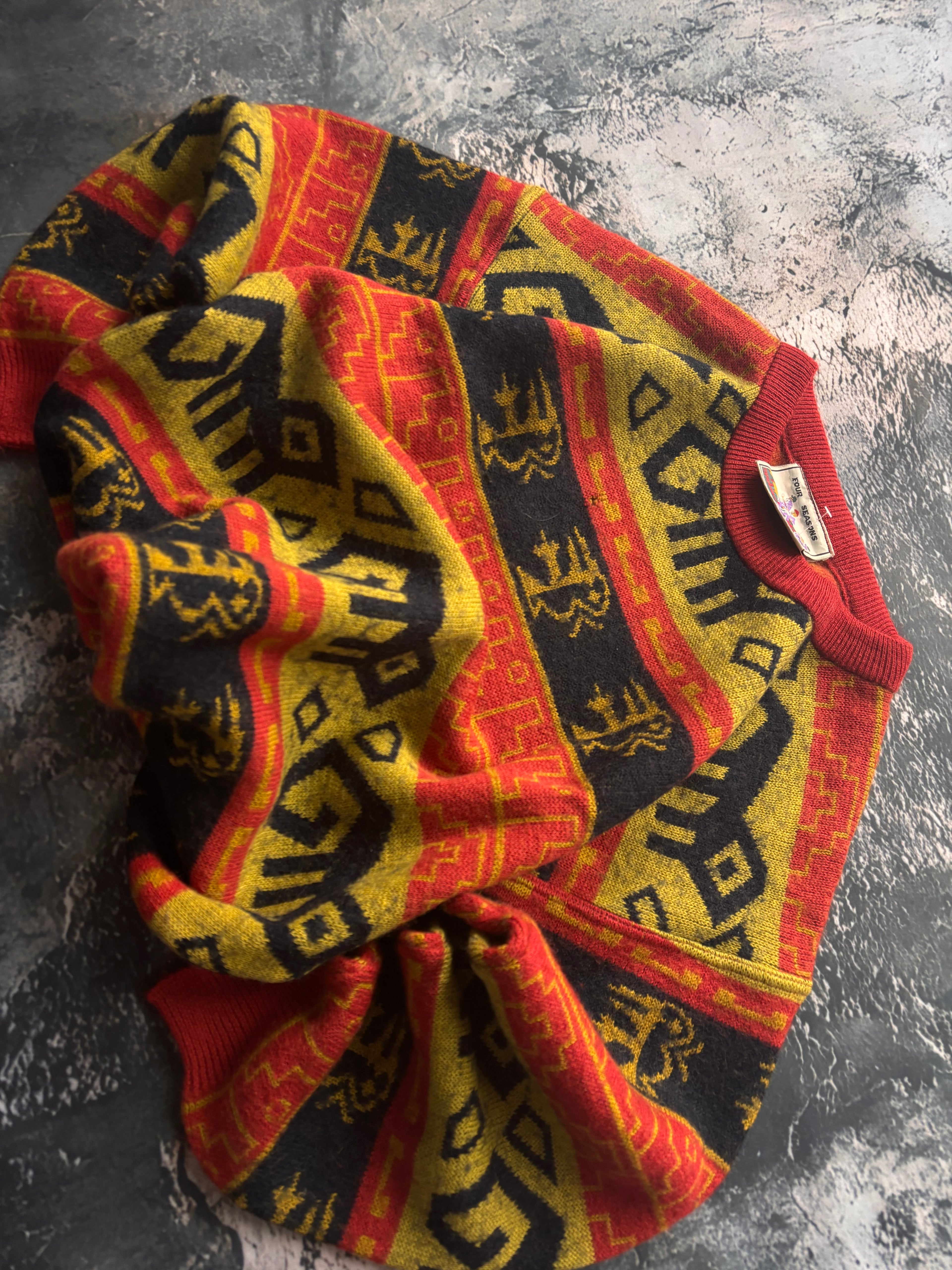 sweter vintage pomarańcz texture we wzory