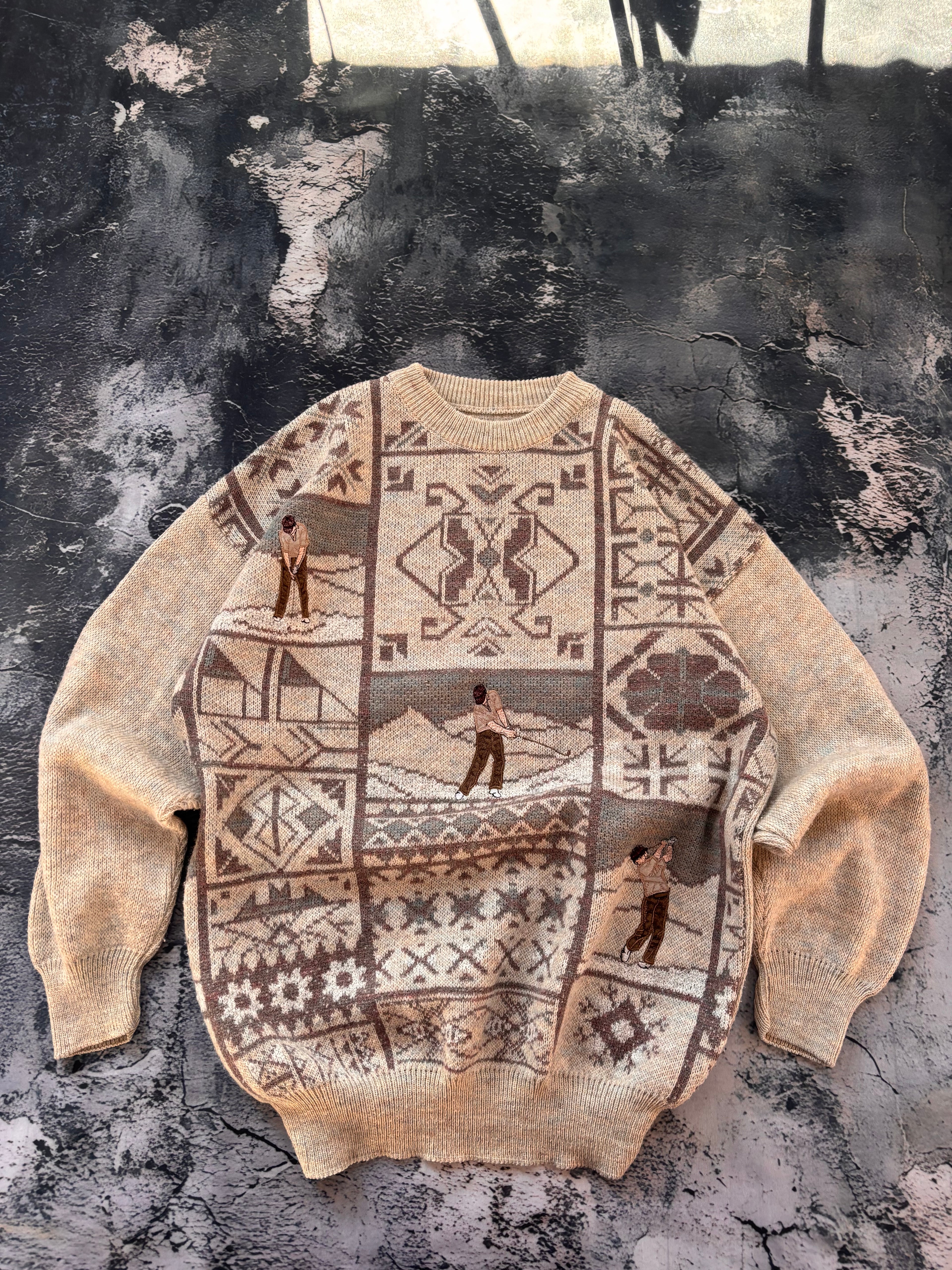 Sweter oversize vintage beżowy z haftami