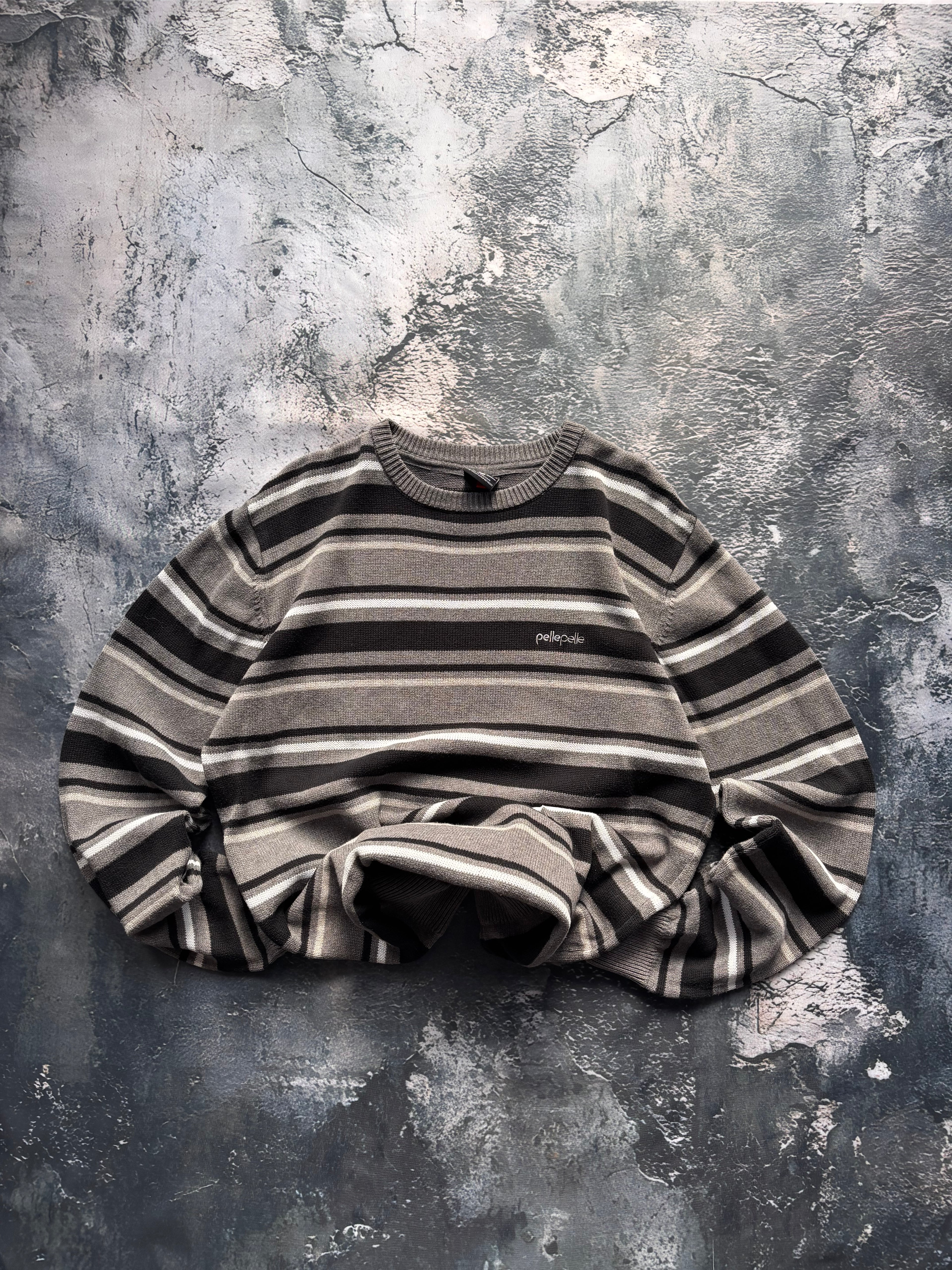 Sweter szaro biały w paski vintage oversize