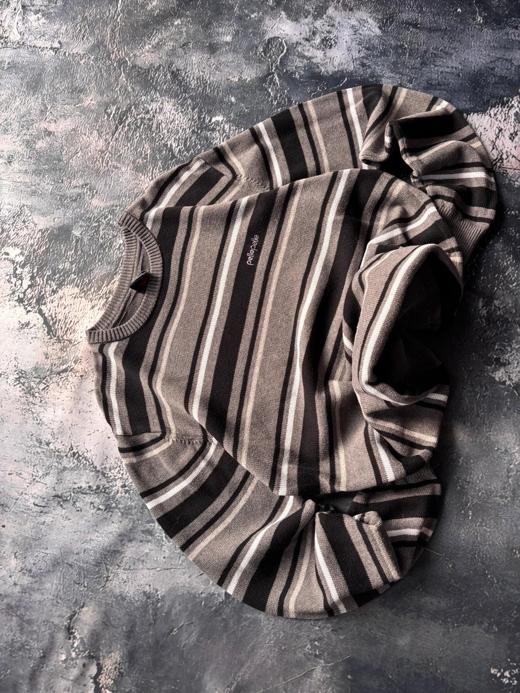 Sweter szaro biały w paski vintage oversize