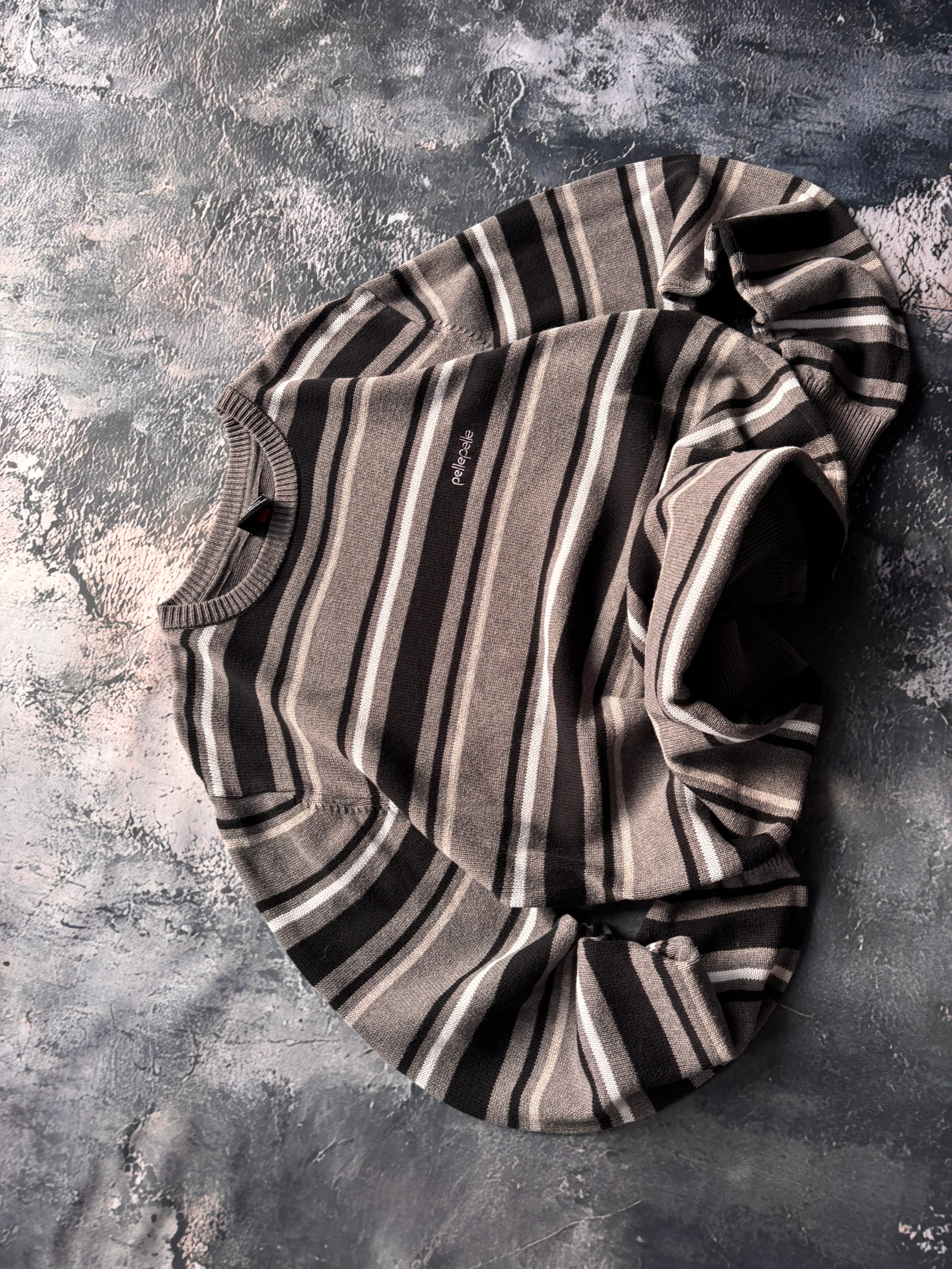 Sweter szaro biały w paski vintage oversize