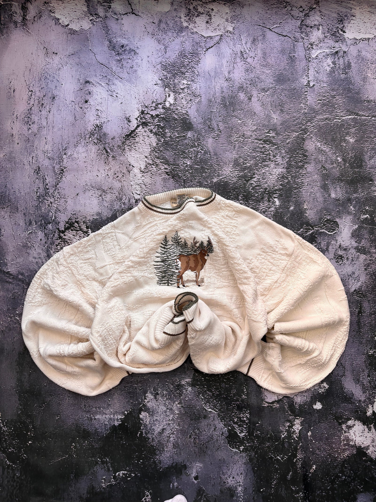 SWETER OVERSIZE JELONEK TEXTURE UNIKATOWY Z LAT 90 VINTAGE