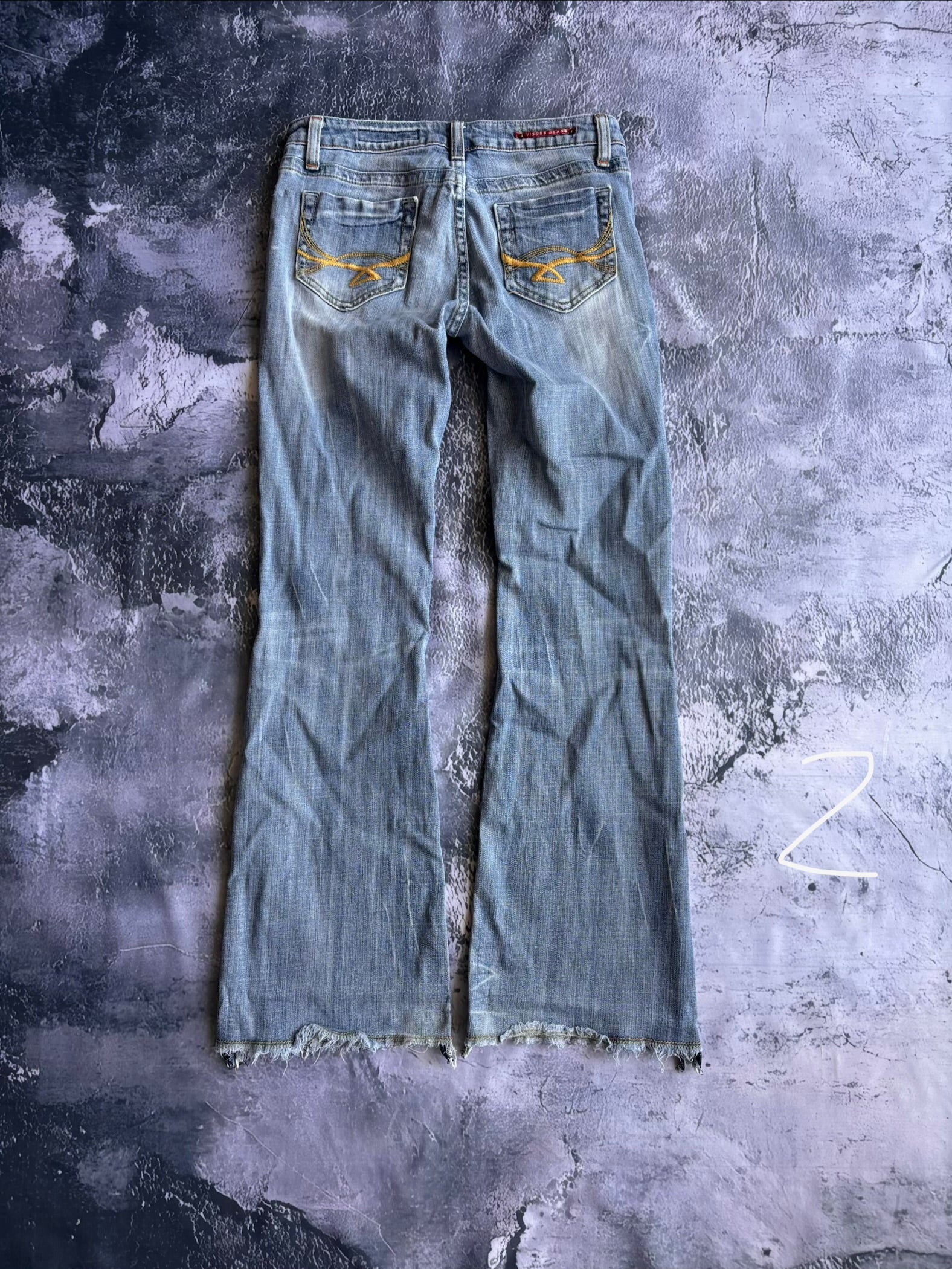 Jeans spodnie Y2K low waist bootcut vintage retro straight leg z ozdobnymi kieszeniami