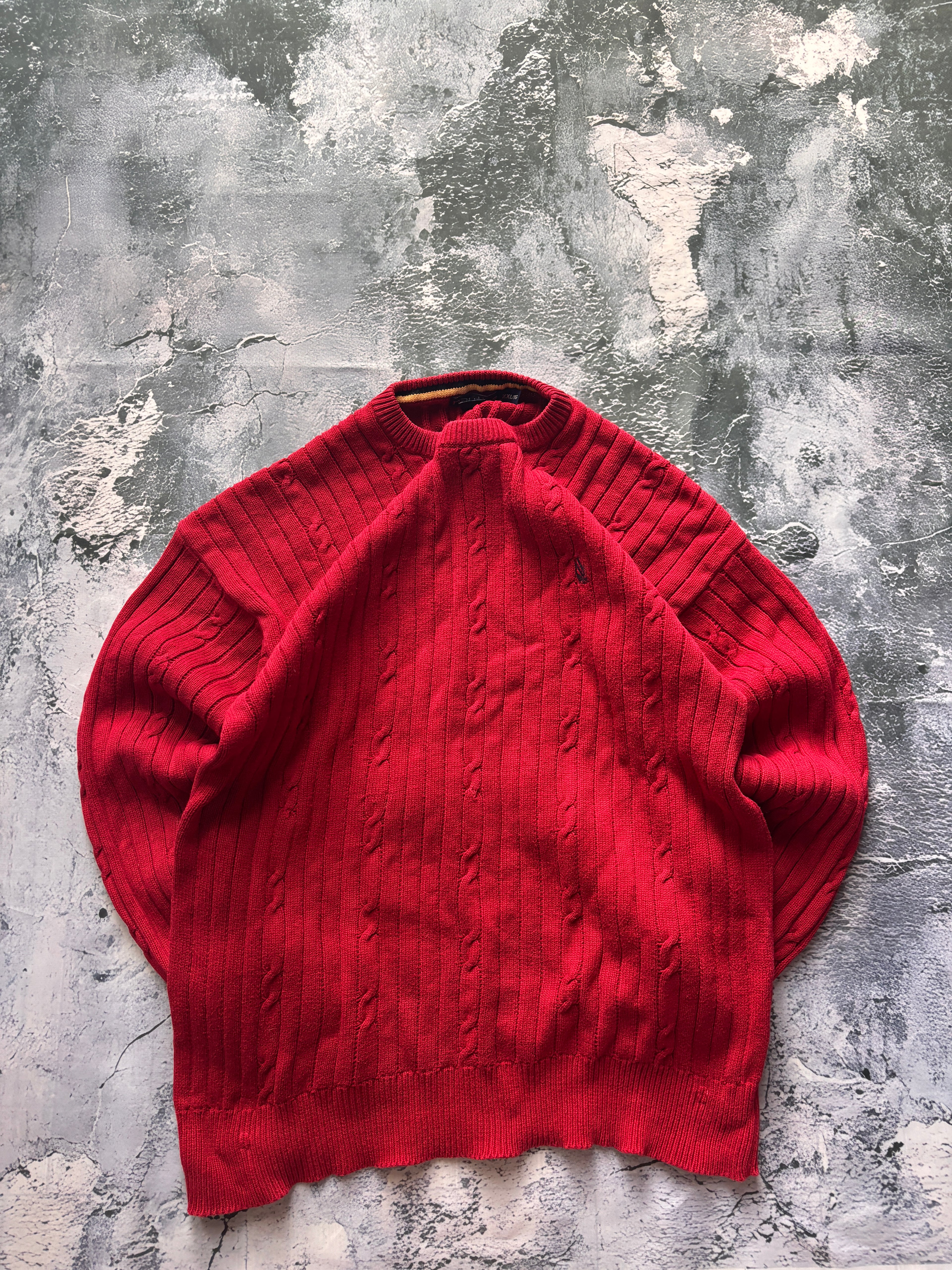 GRUBY SWETER CZERWONY SPLOT VINTAGE