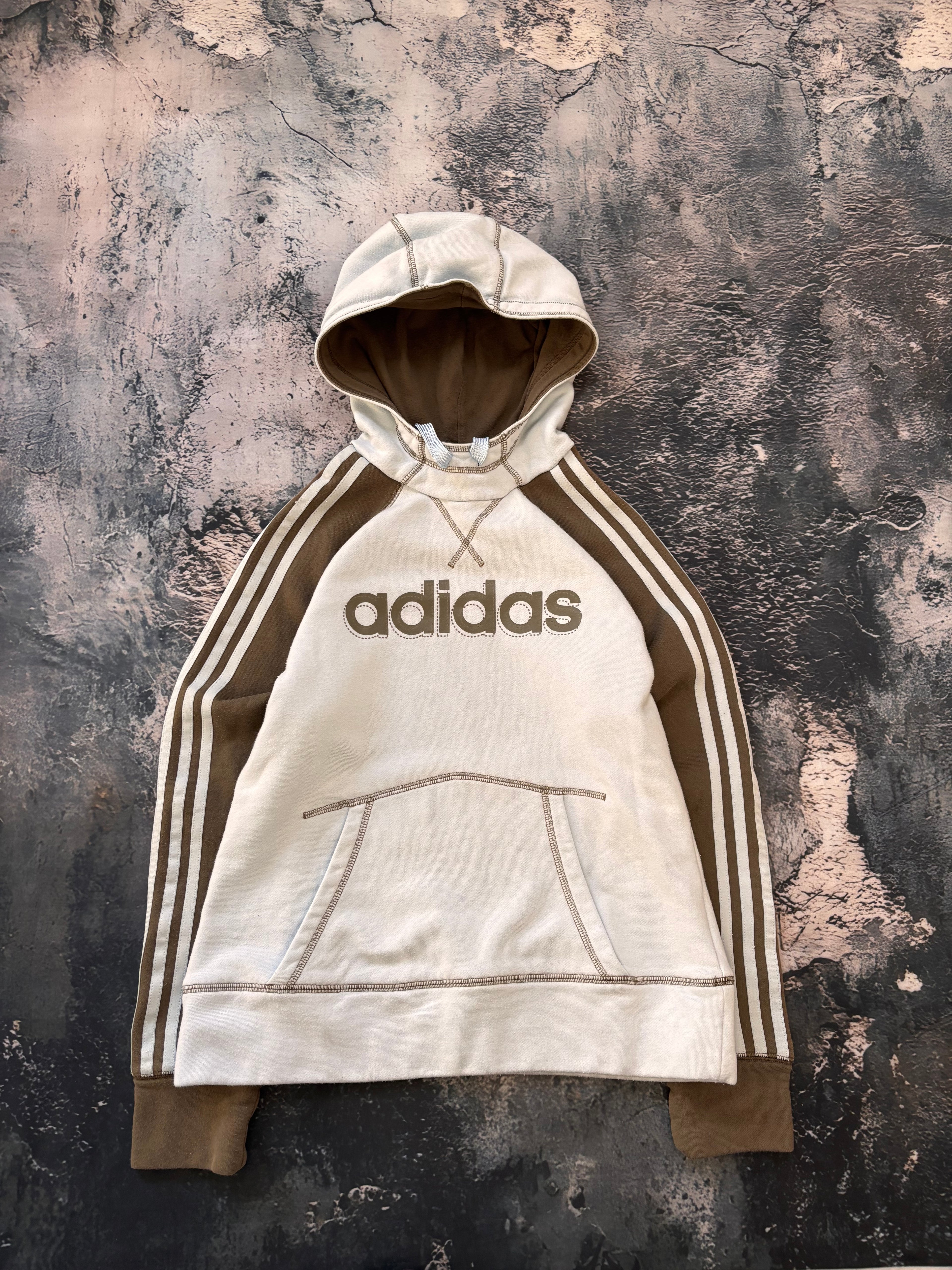 bluza hoodie Adidas baby blue and khaki stripes vintage