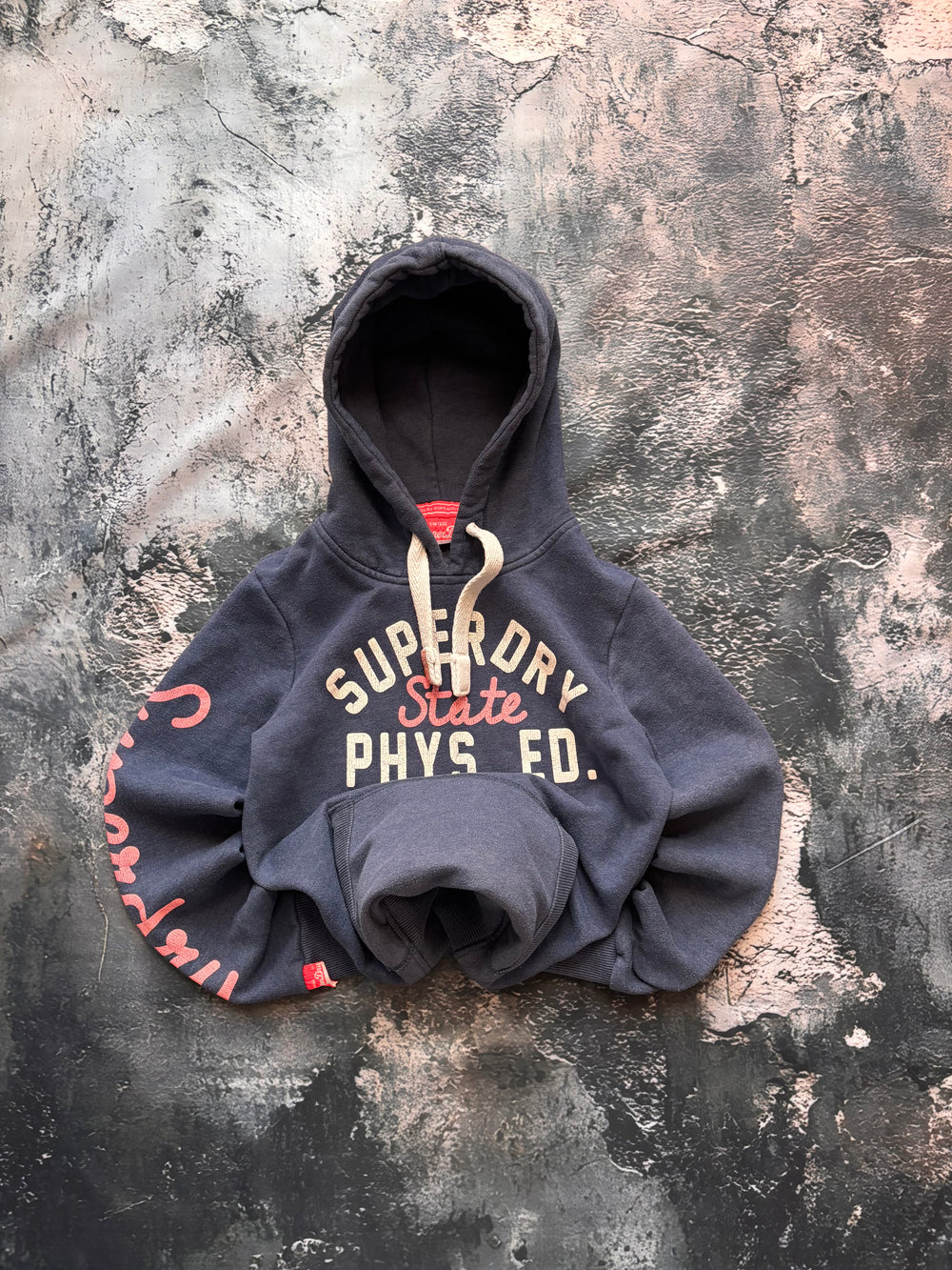 bluza hoodie superdry prosty krój niebieska retro vintage