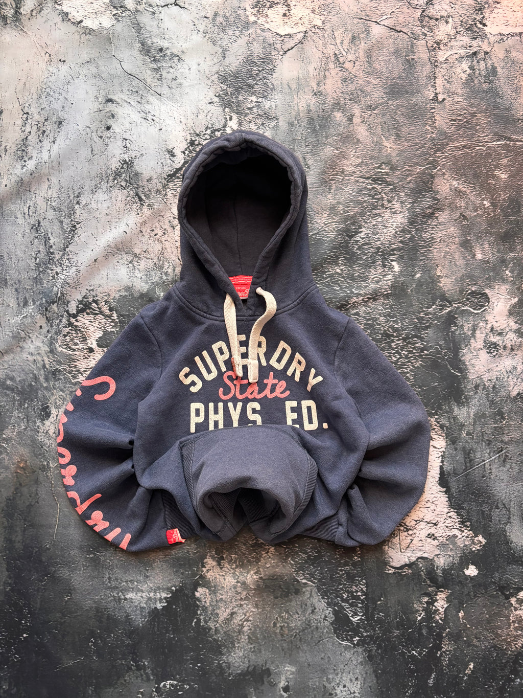 bluza hoodie superdry prosty krój niebieska retro vintage