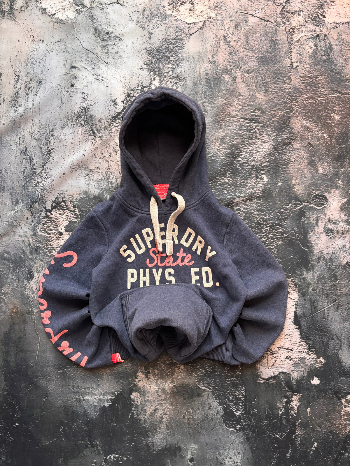 bluza hoodie superdry prosty krój niebieska retro vintage