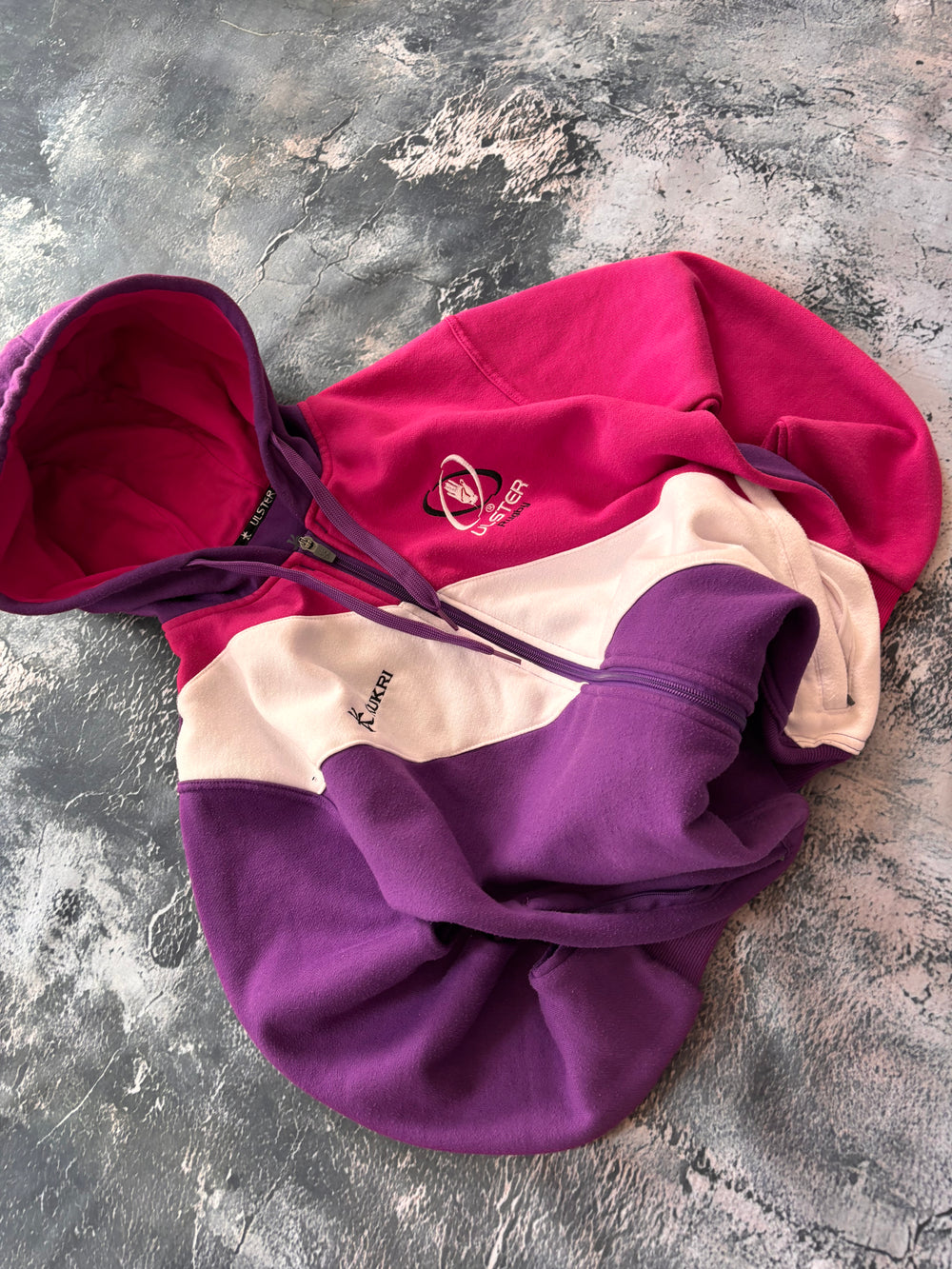 bluza zip hoodie vintage 90s retro fioletowa multicolor
