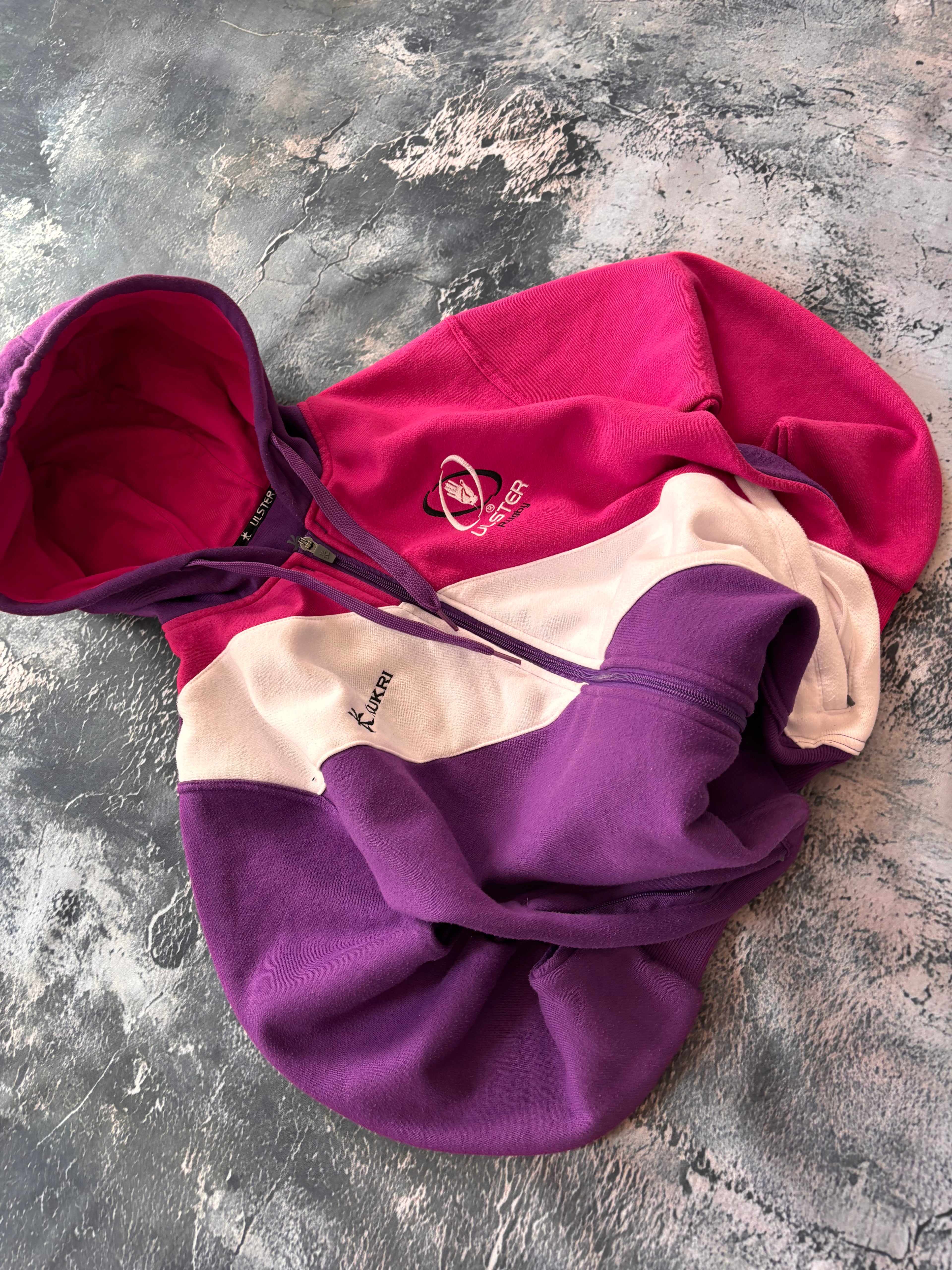 bluza zip hoodie vintage 90s retro fioletowa multicolor