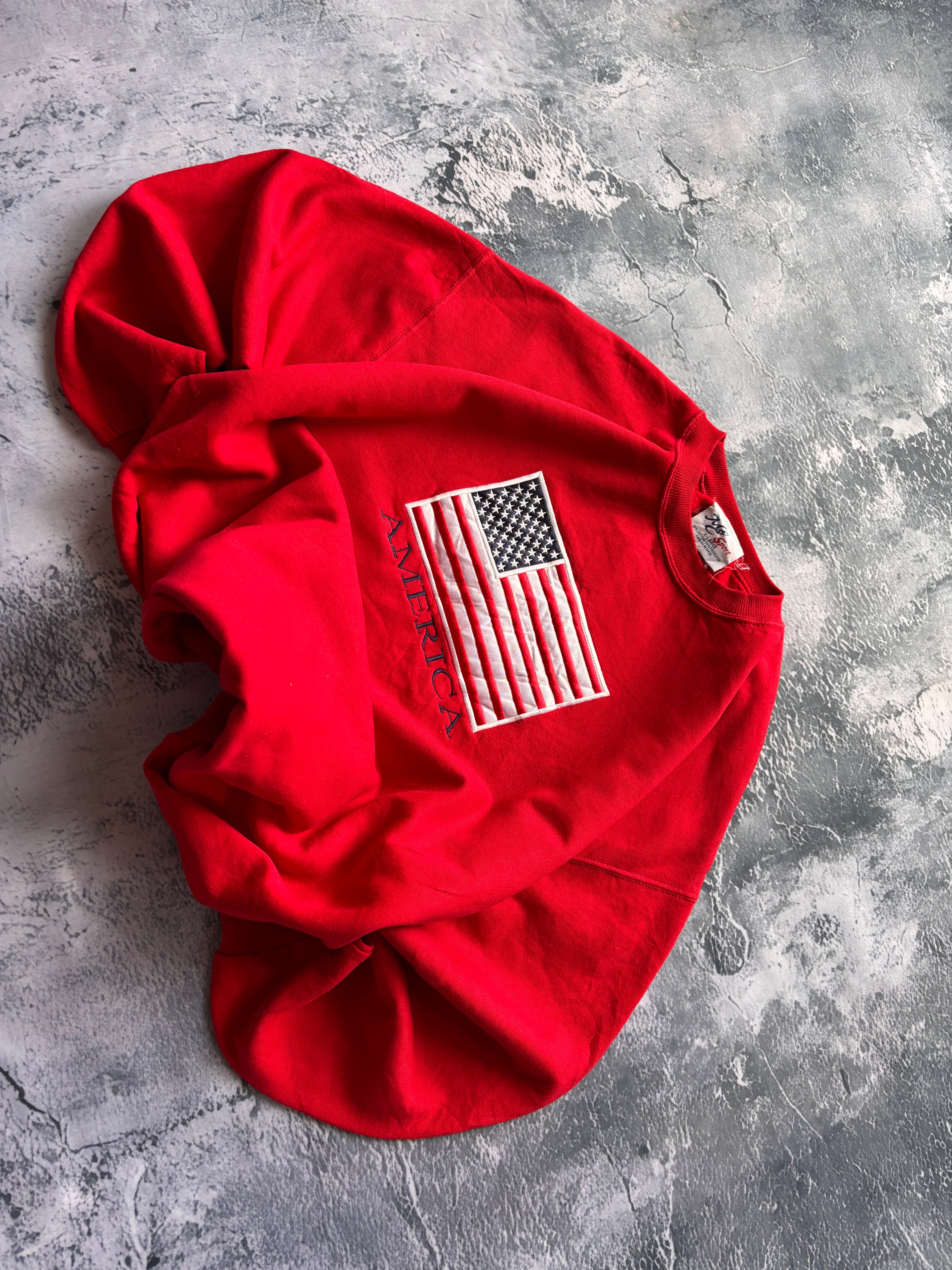 Bluza crewneck oversize boxy w stylu vintage oldschool retro 90s american USA flaga haft