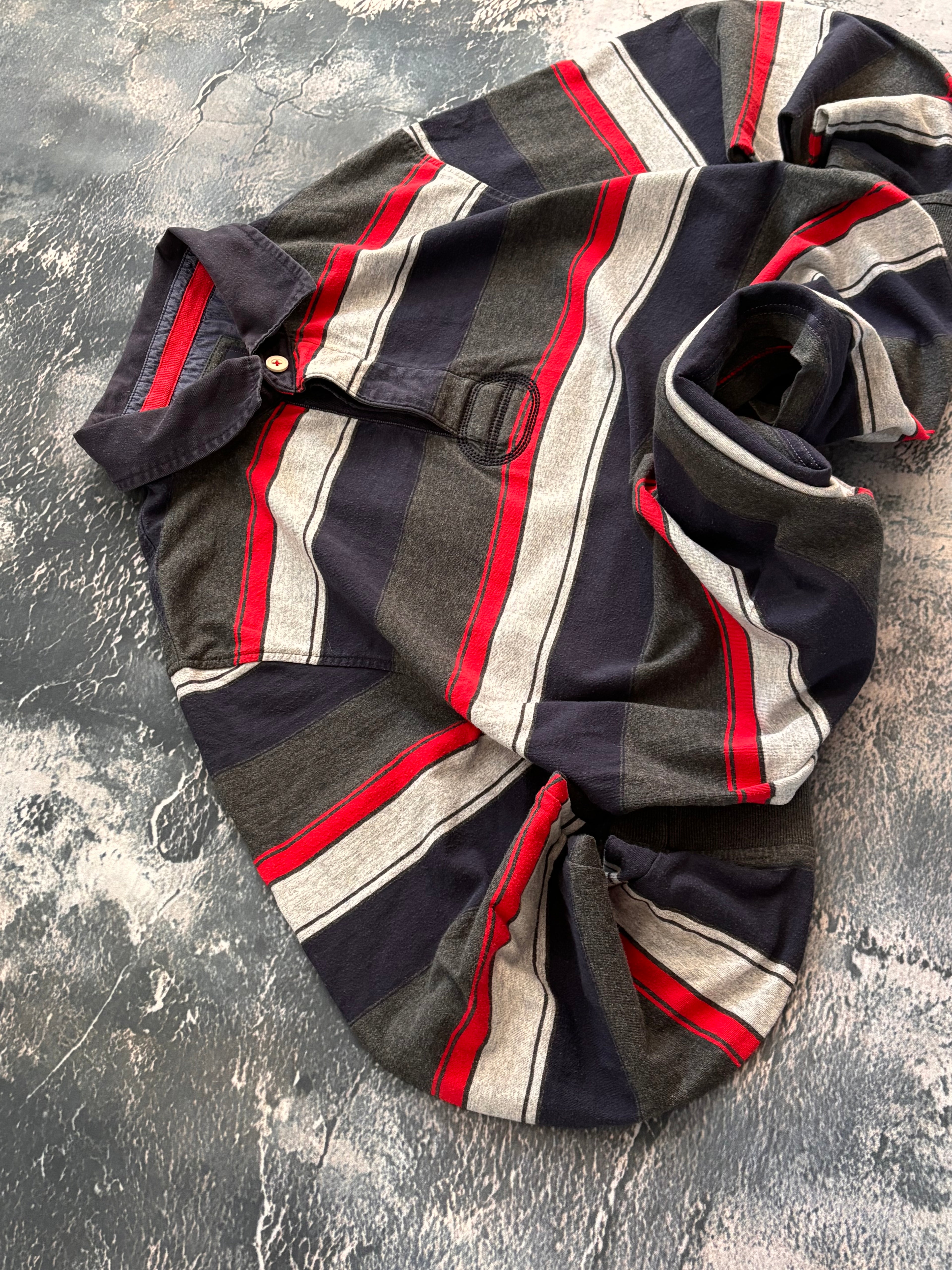 Koszulka longsleeve polo oversize red basic stripes vintage oldschool retro 90s rugby preppy