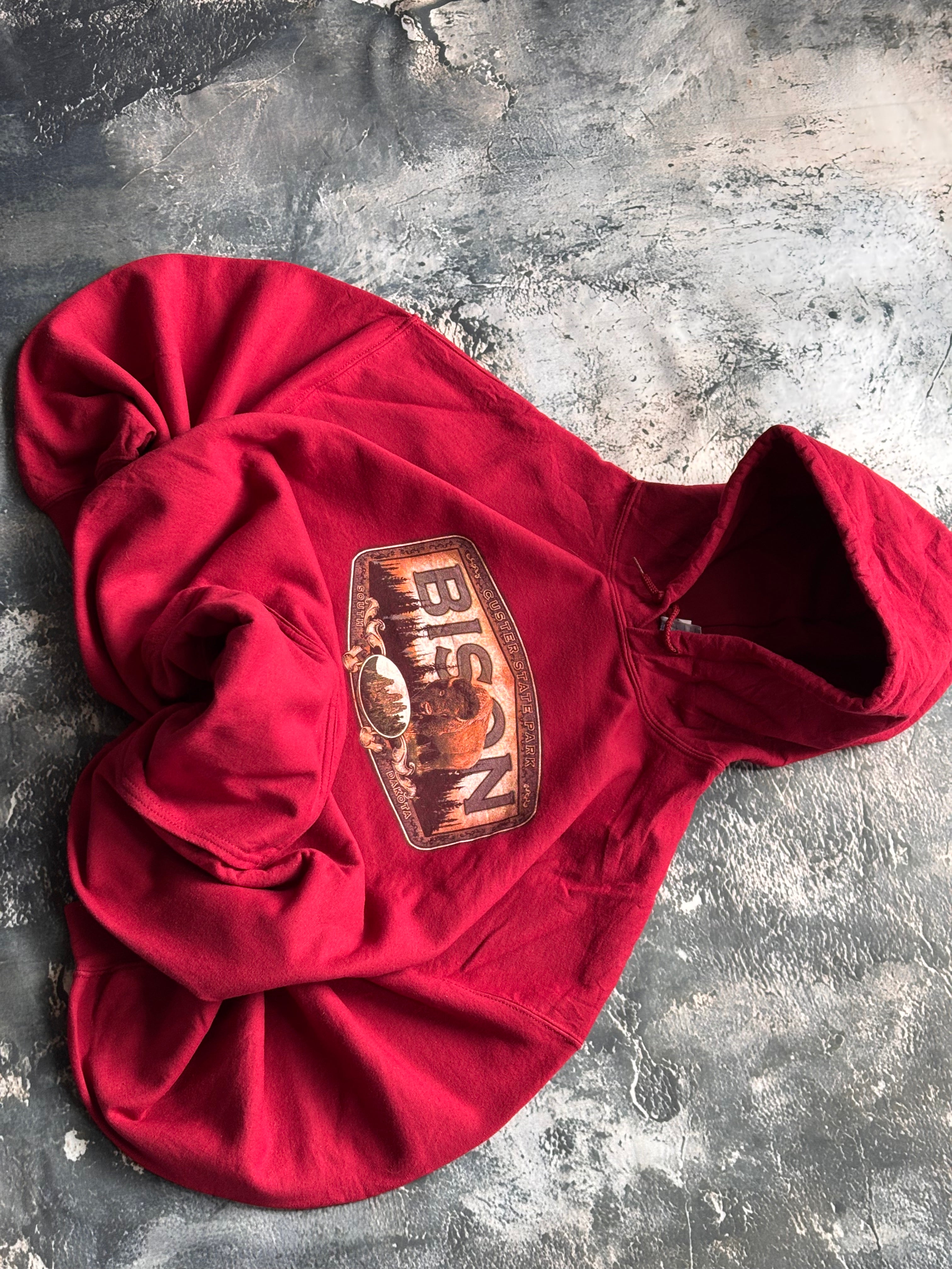 bluza hoodie czerwona BISON vintage oversize