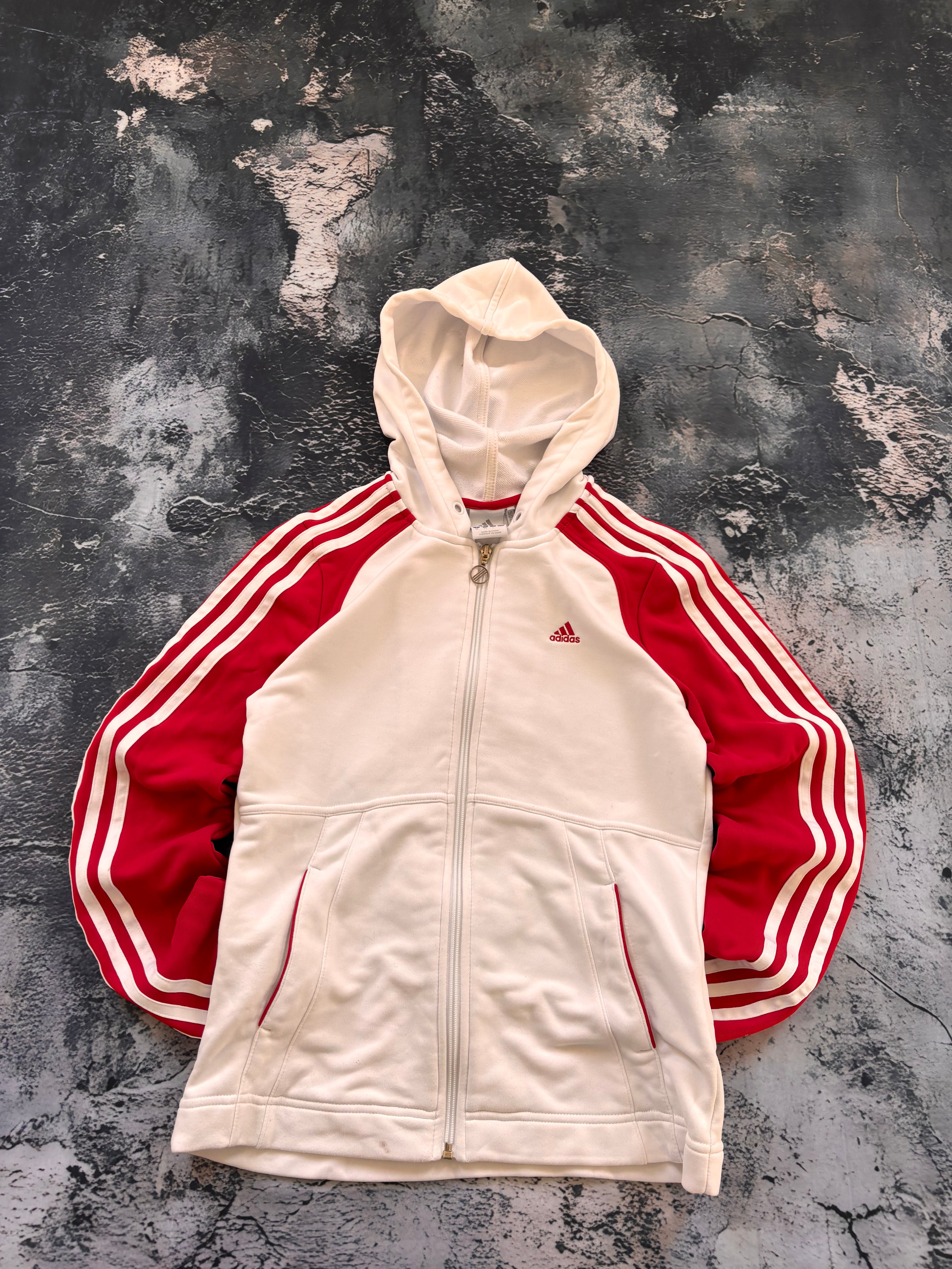 Bluza adidas w paski stripes prosty krój biało czerwona