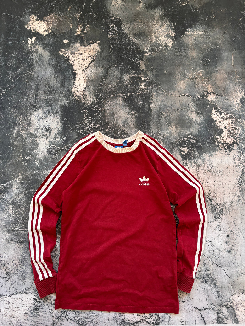 Longsleeve oversize w stylu vintage oldschool retro 90s adidas streetwear burgundowy