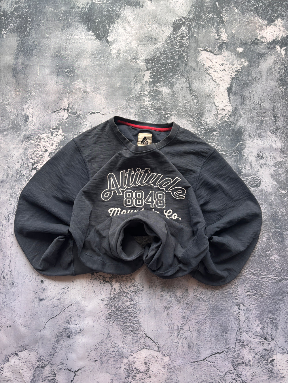 BLUZA HOODIE EFEKT SPRANIA HAFT UNIKAT GRANAT  BAGGY
