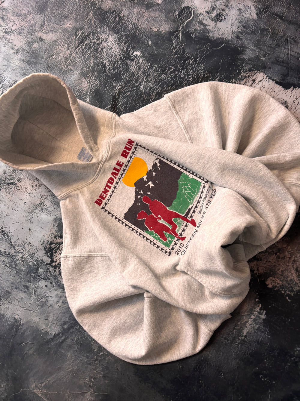 bluza hoodie szara DENTALE RUN 2010 retro american college