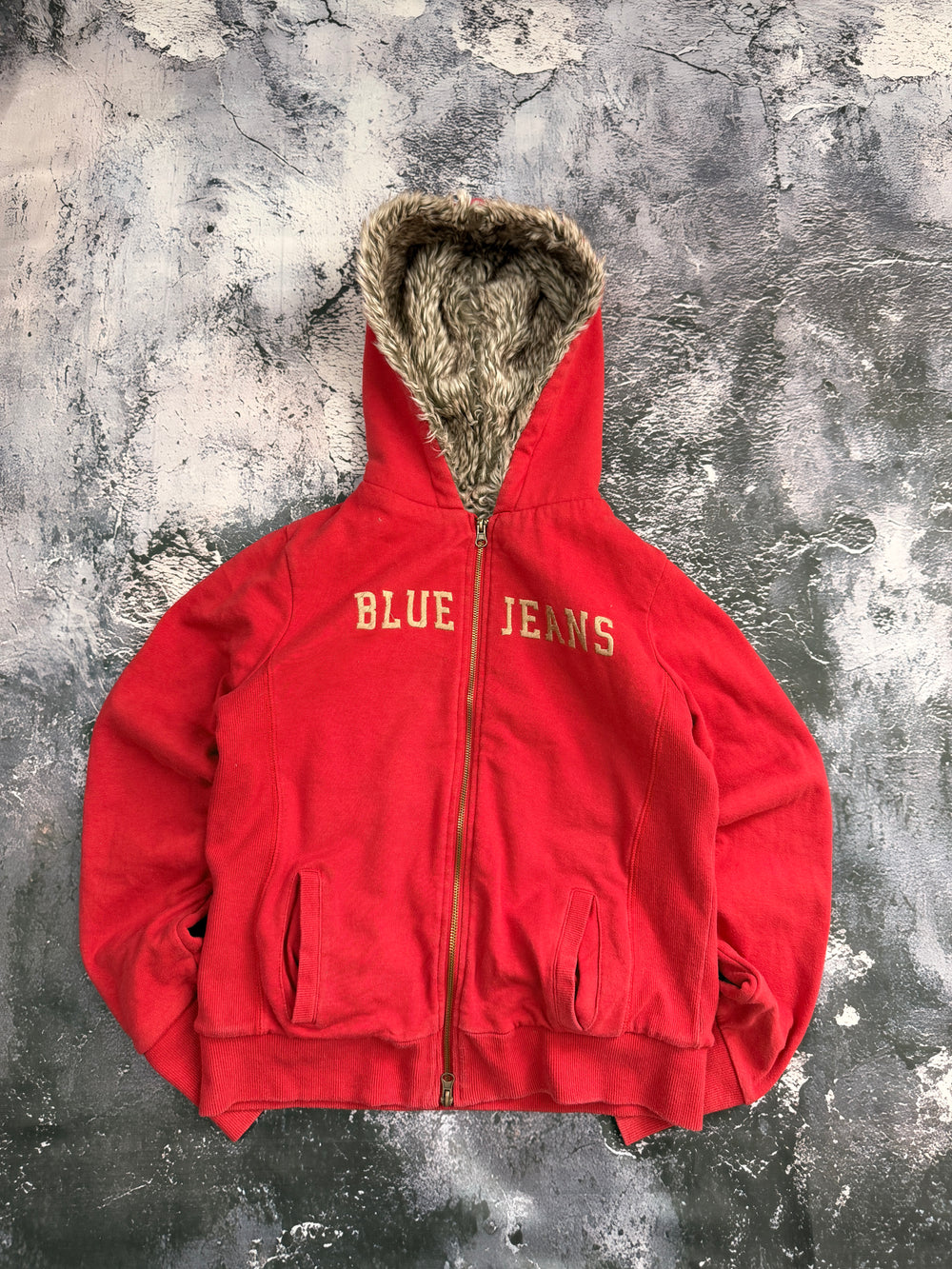 bluza red w futerkiem vintage podwójny zip