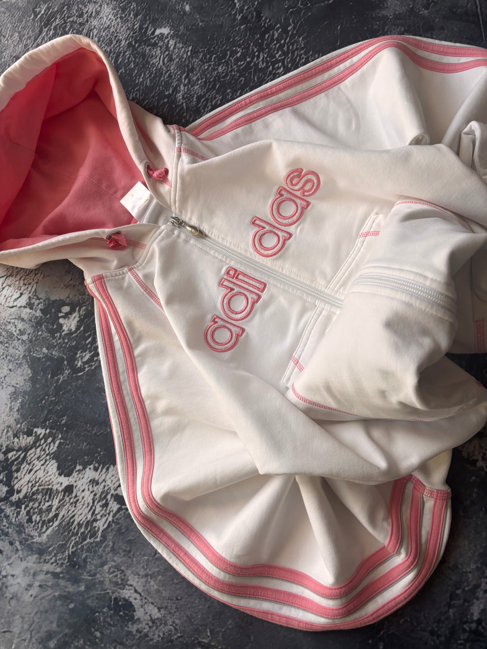 bluza zip hoodie Adidas big logo pink prosty krój unikat